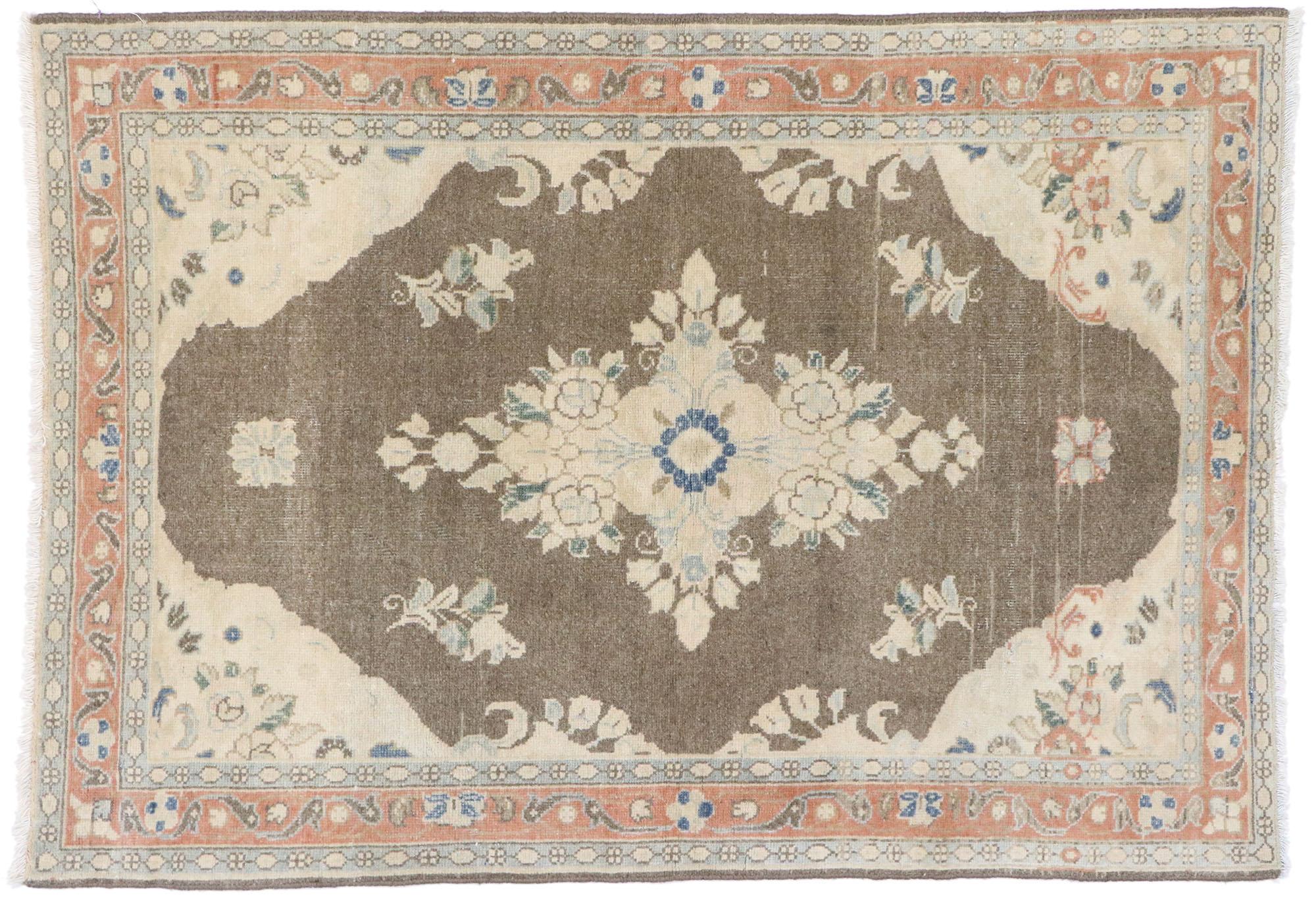 Distressed Vintage Persian Viss Rug with Rustic Farmhouse Style For Sale 2