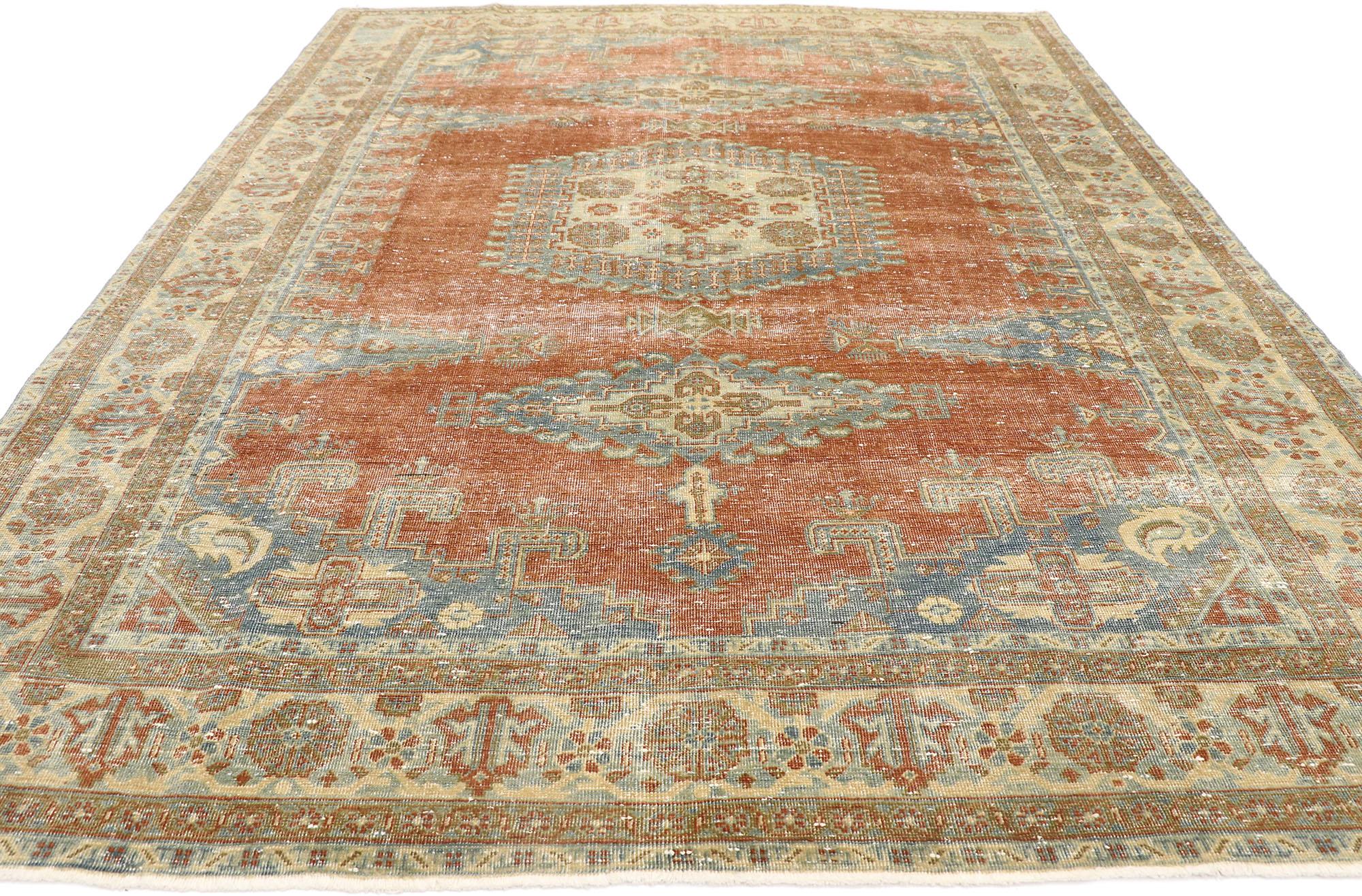 Hand-Knotted Distressed Vintage Persian Viss Rug with Rustic Tribal Style For Sale