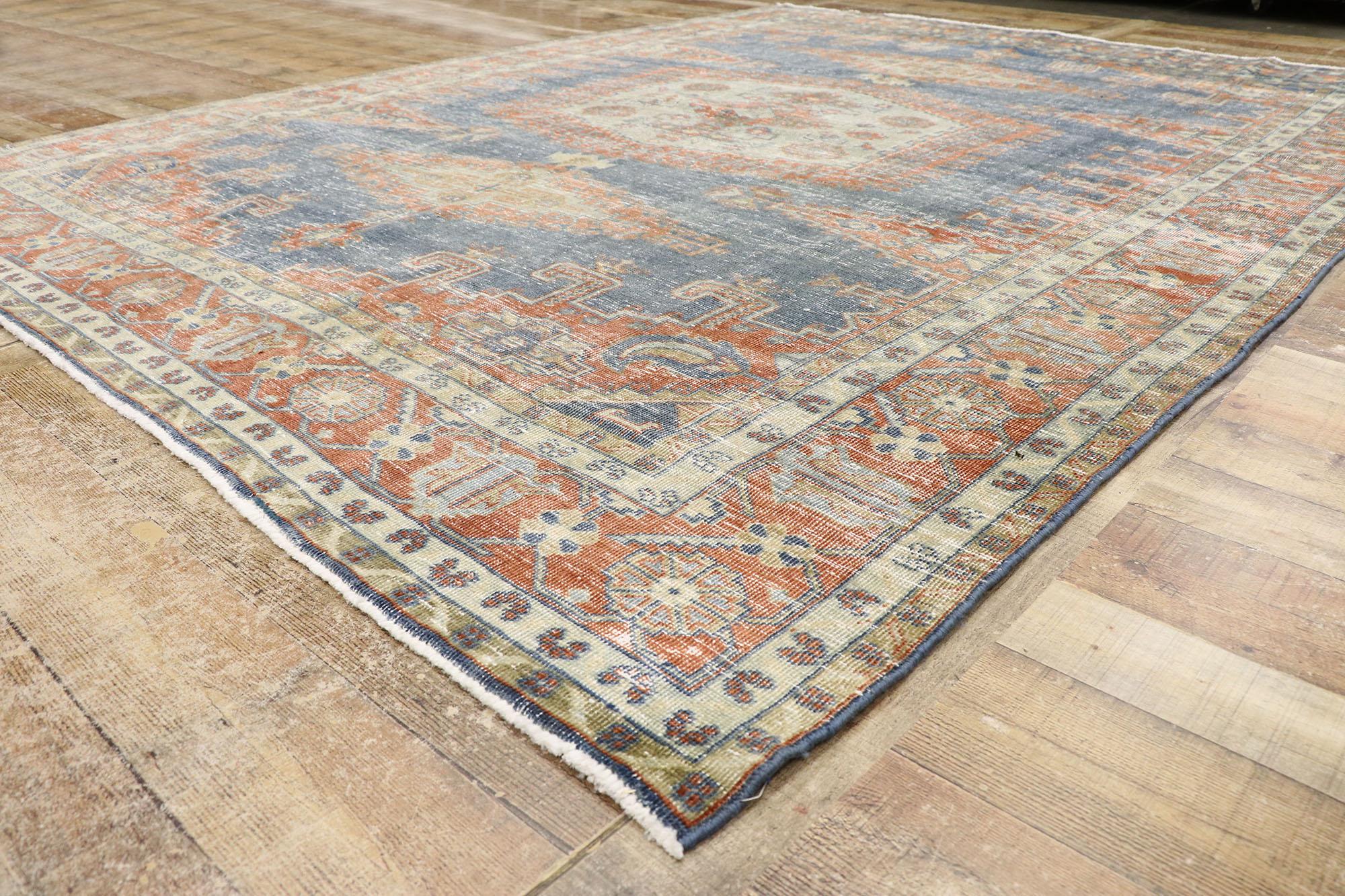 Wool Distressed Vintage Persian Viss Rug with Rustic Tribal Style For Sale