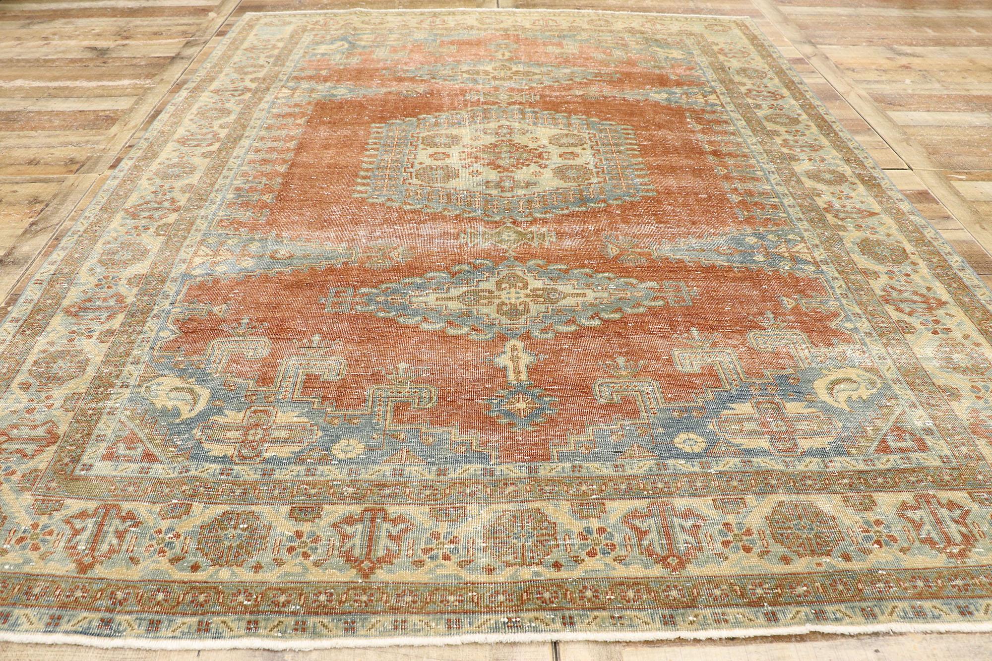 Distressed Vintage Persian Viss Rug with Rustic Tribal Style For Sale 1