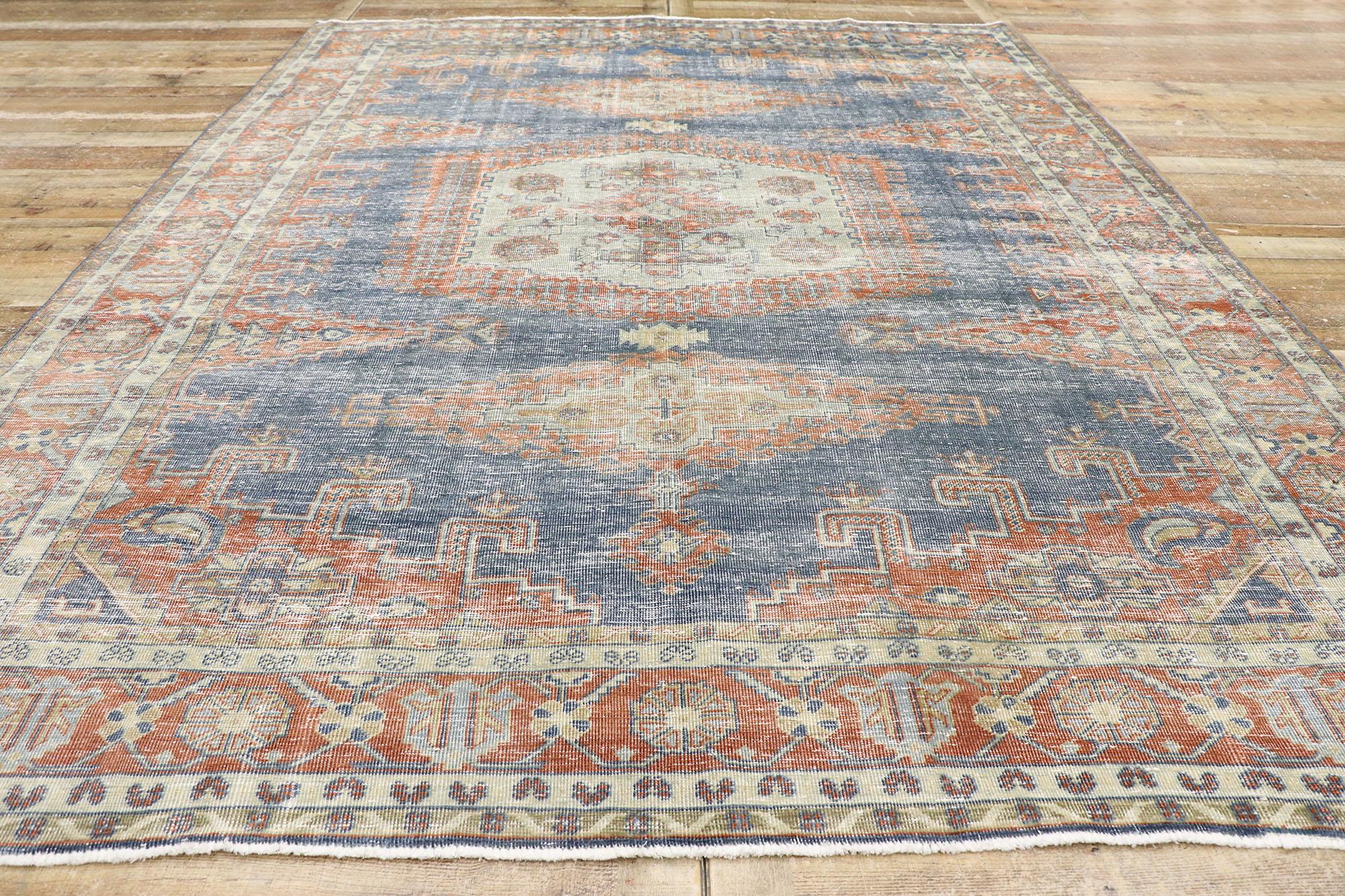 Distressed Vintage Persian Viss Rug with Rustic Tribal Style For Sale 1