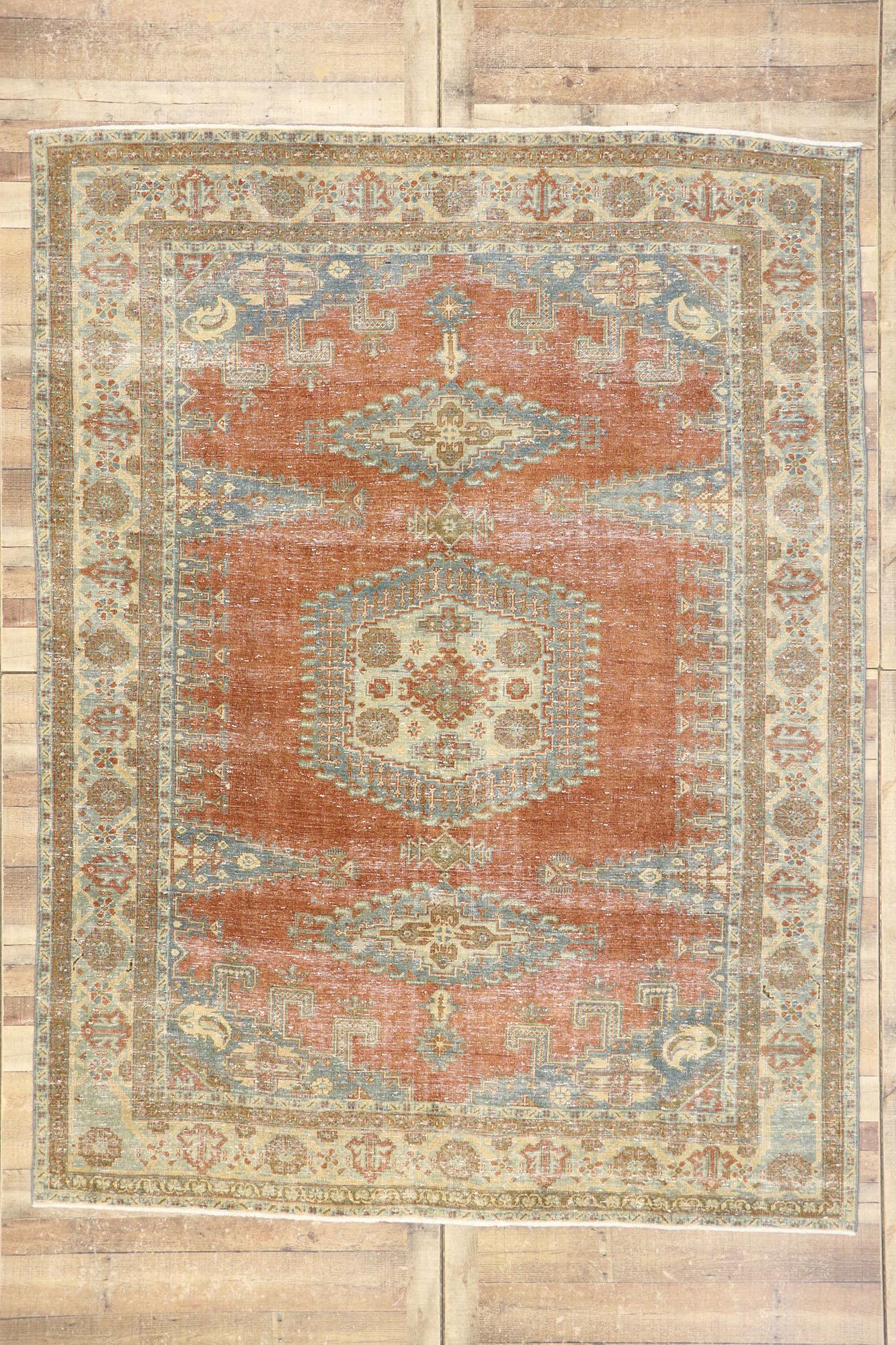 Distressed Vintage Persian Viss Rug with Rustic Tribal Style For Sale 2