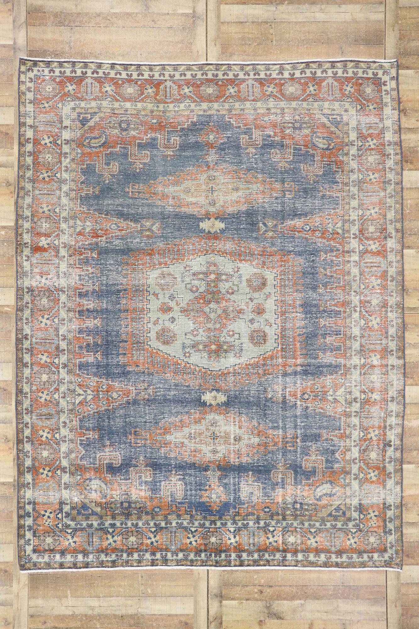 Distressed Vintage Persian Viss Rug with Rustic Tribal Style For Sale 2