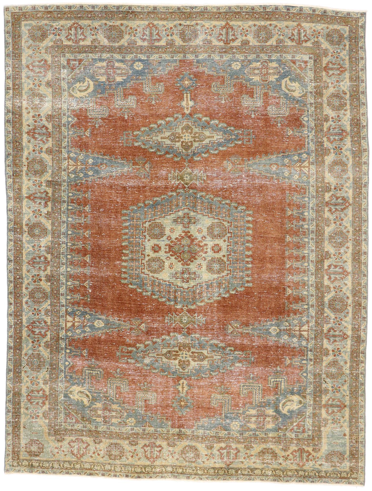 Distressed Vintage Persian Viss Rug with Rustic Tribal Style For Sale 3