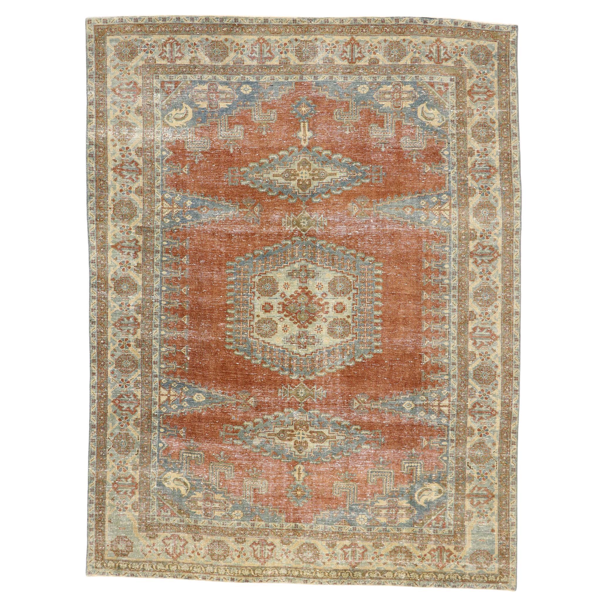 Distressed Vintage Persian Viss Rug with Rustic Tribal Style For Sale