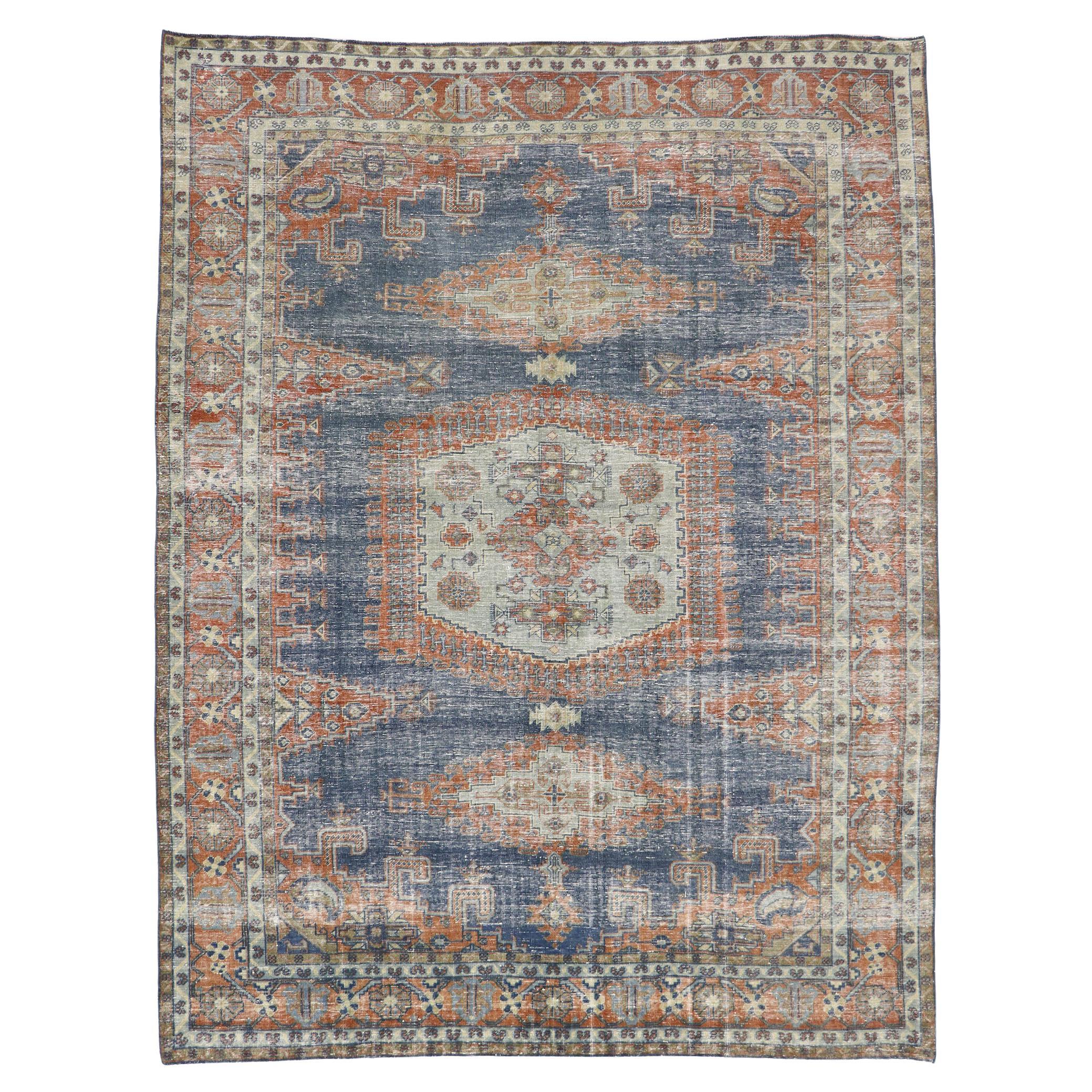 Distressed Vintage Persian Viss Rug with Rustic Tribal Style