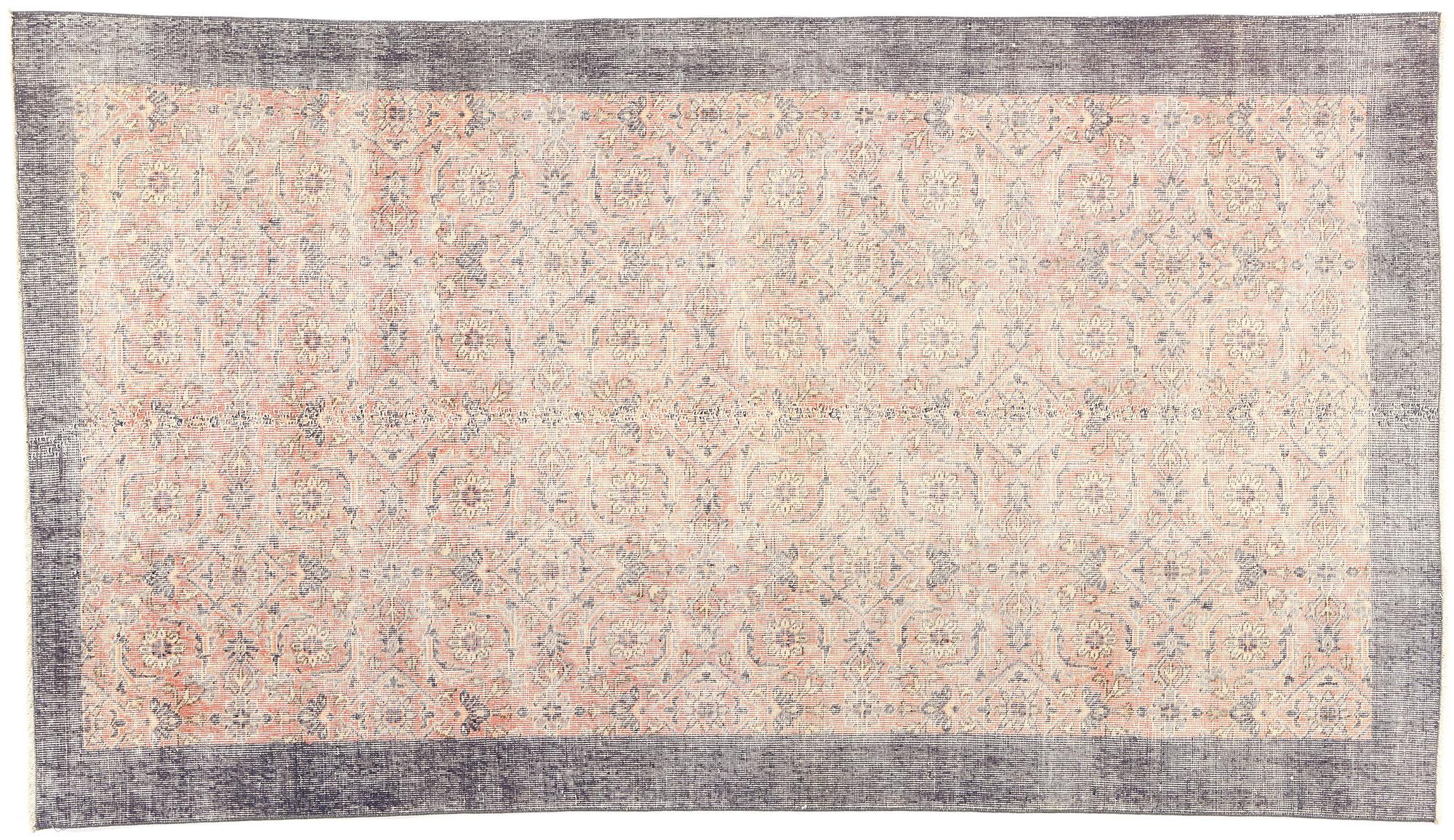 53821 Distressed Vintage Turkish Sivas Rug, 04'07 x 08'01. Distressed Turkish Sivas rugs are traditional rugs originating from Sivas in central Anatolia, Turkey, feature faded colors, frayed edges, and worn-in patterns, crafted from high-quality