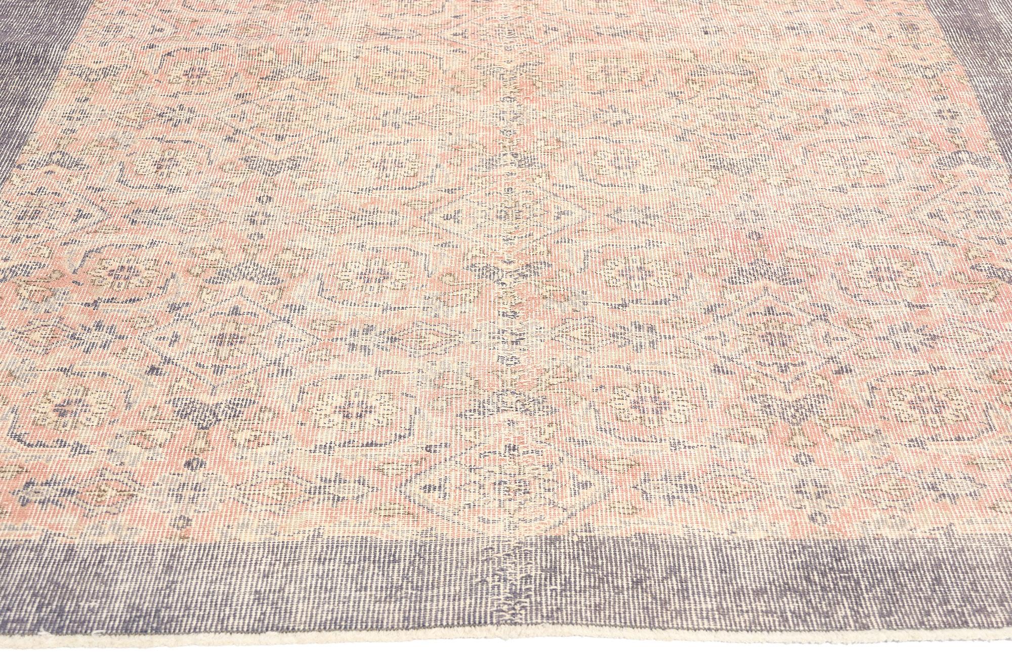 Hand-Knotted Distressed Vintage Pink Turkish Sivas Rug, 04'07 x 08'01 For Sale