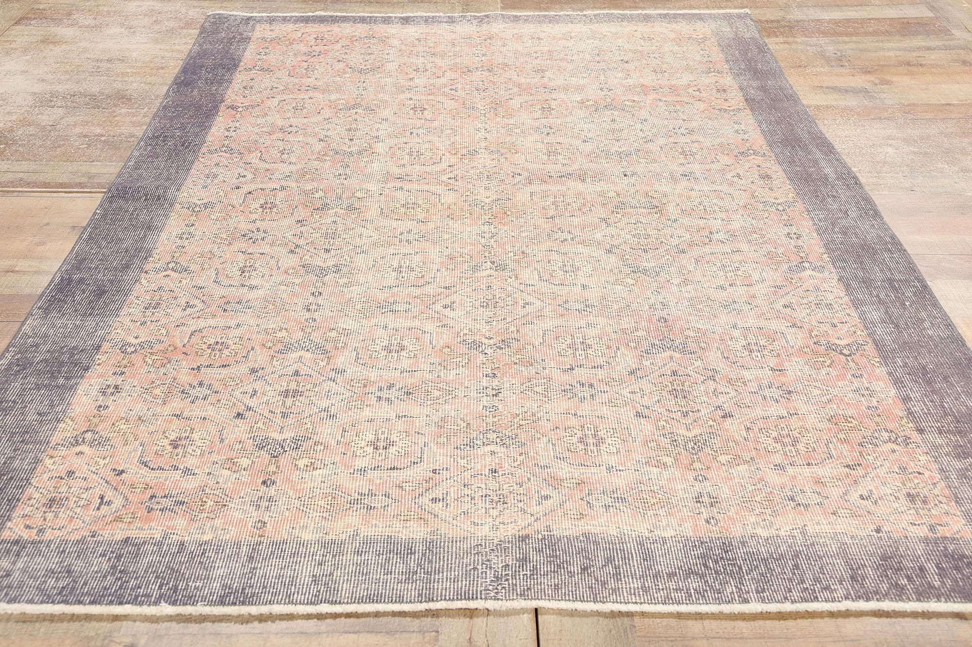 Distressed Vintage Pink Turkish Sivas Rug, 04'07 x 08'01 In Distressed Condition For Sale In Dallas, TX