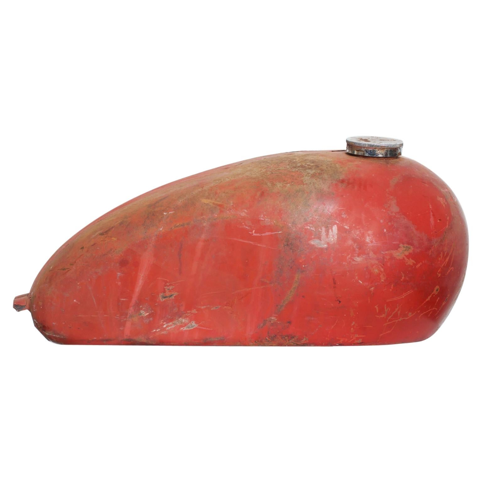 1970s Distressed Vintage Red Metal Motorcycle Gas Tank Collectible Man Cave