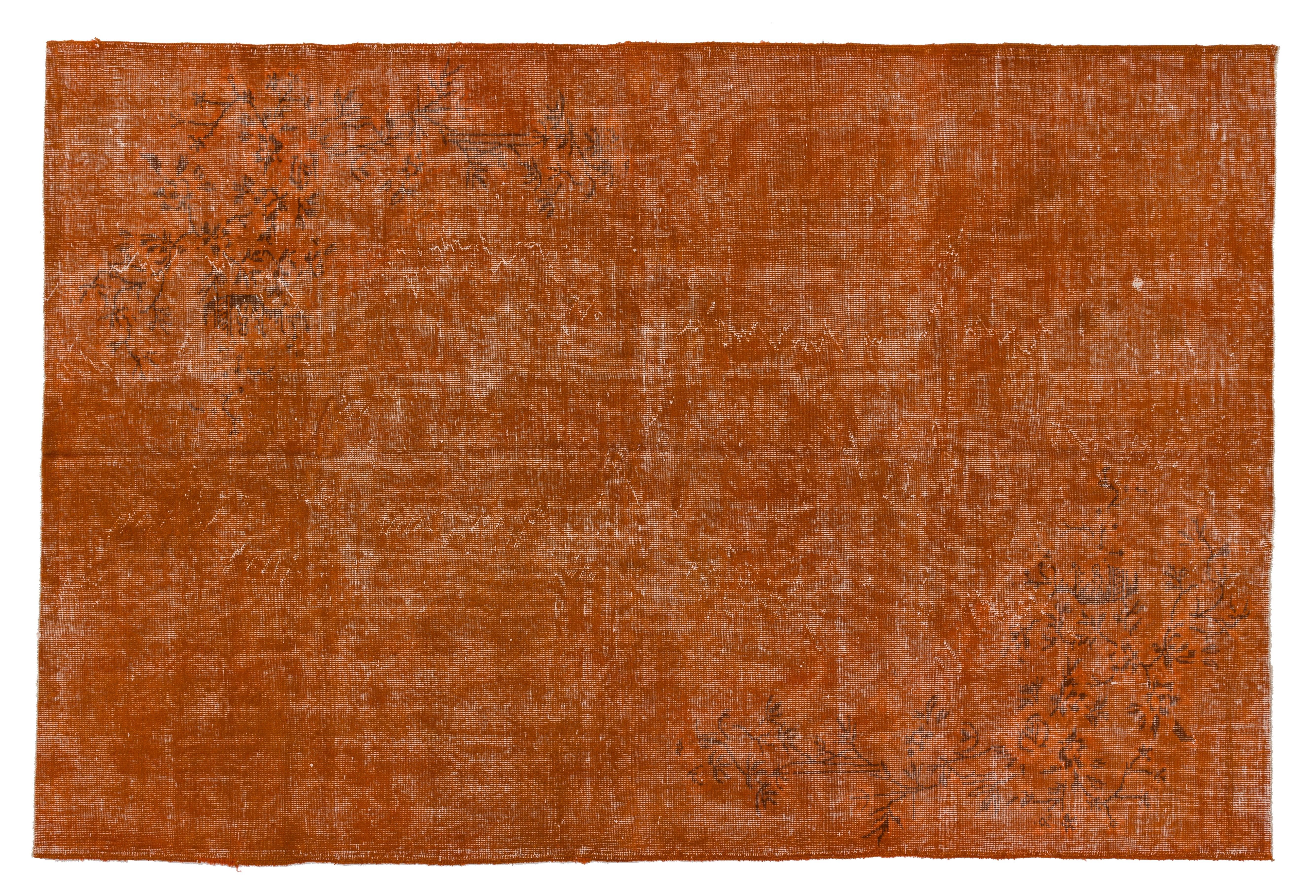 6x9 Ft Distressed Vintage Rug Overdyed in Burnt Orange, Woolen Floor Covering In Good Condition In Philadelphia, PA