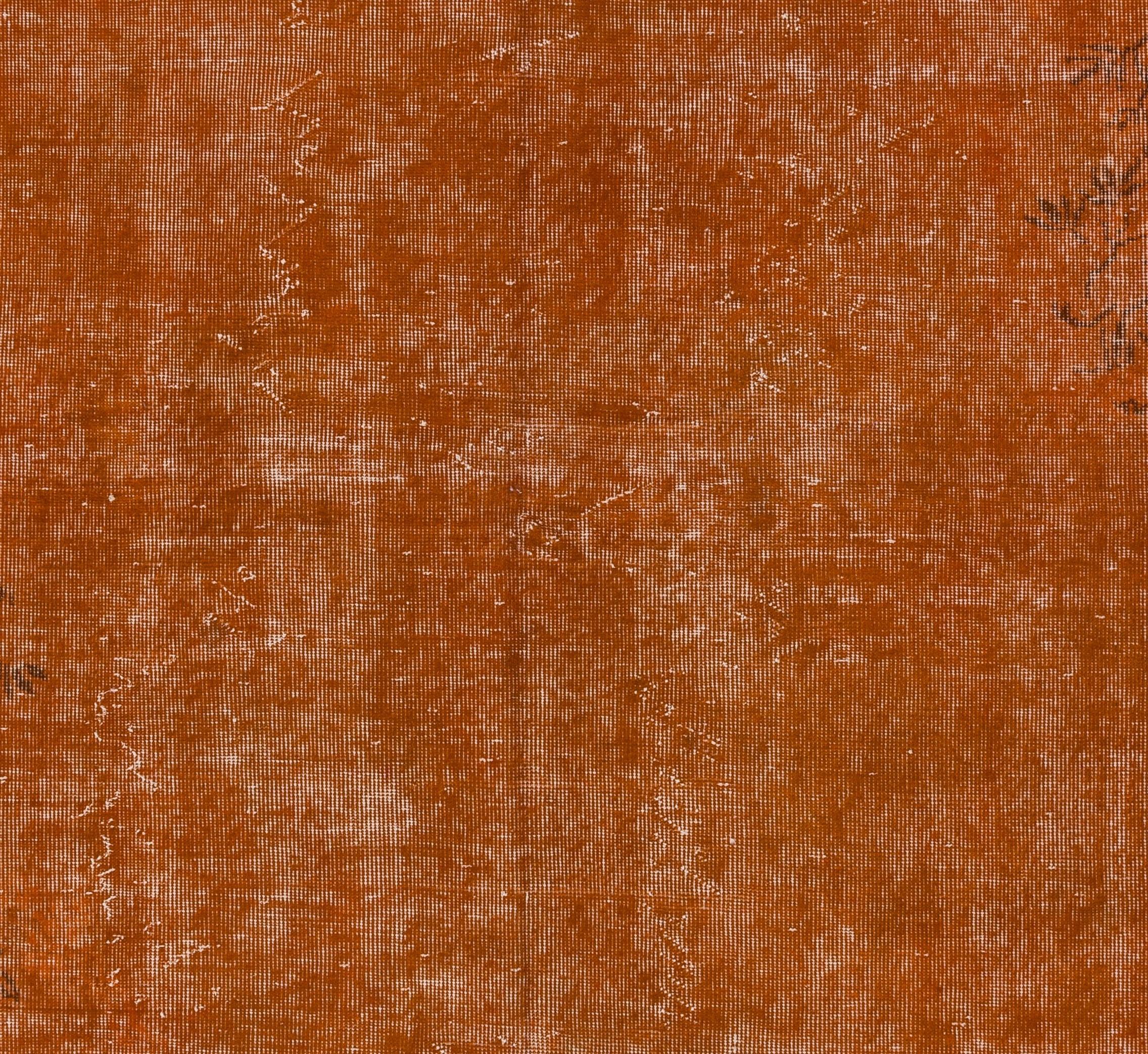 Turkish 6x9 Ft Distressed Vintage Rug Overdyed in Burnt Orange, Woolen Floor Covering