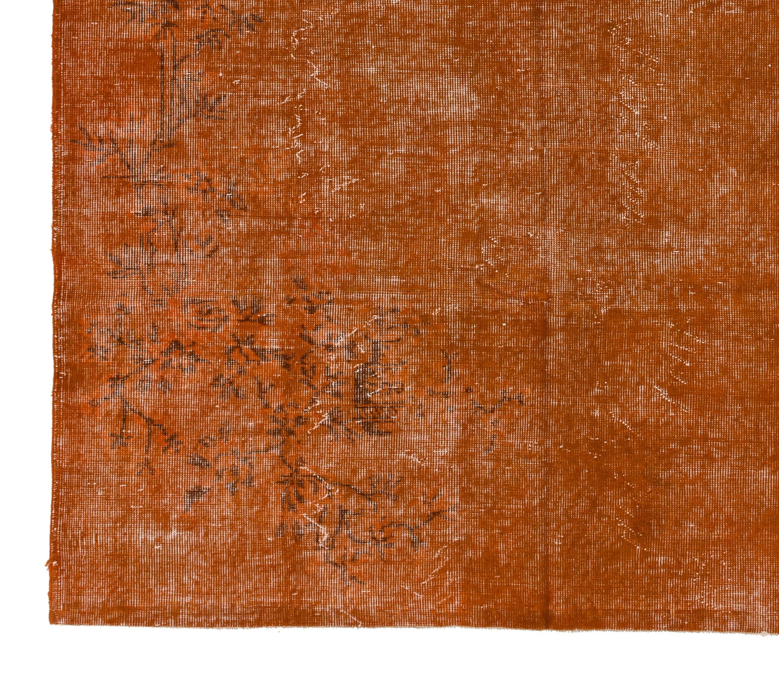 Hand-Woven 6x9 Ft Distressed Vintage Rug Overdyed in Burnt Orange, Woolen Floor Covering
