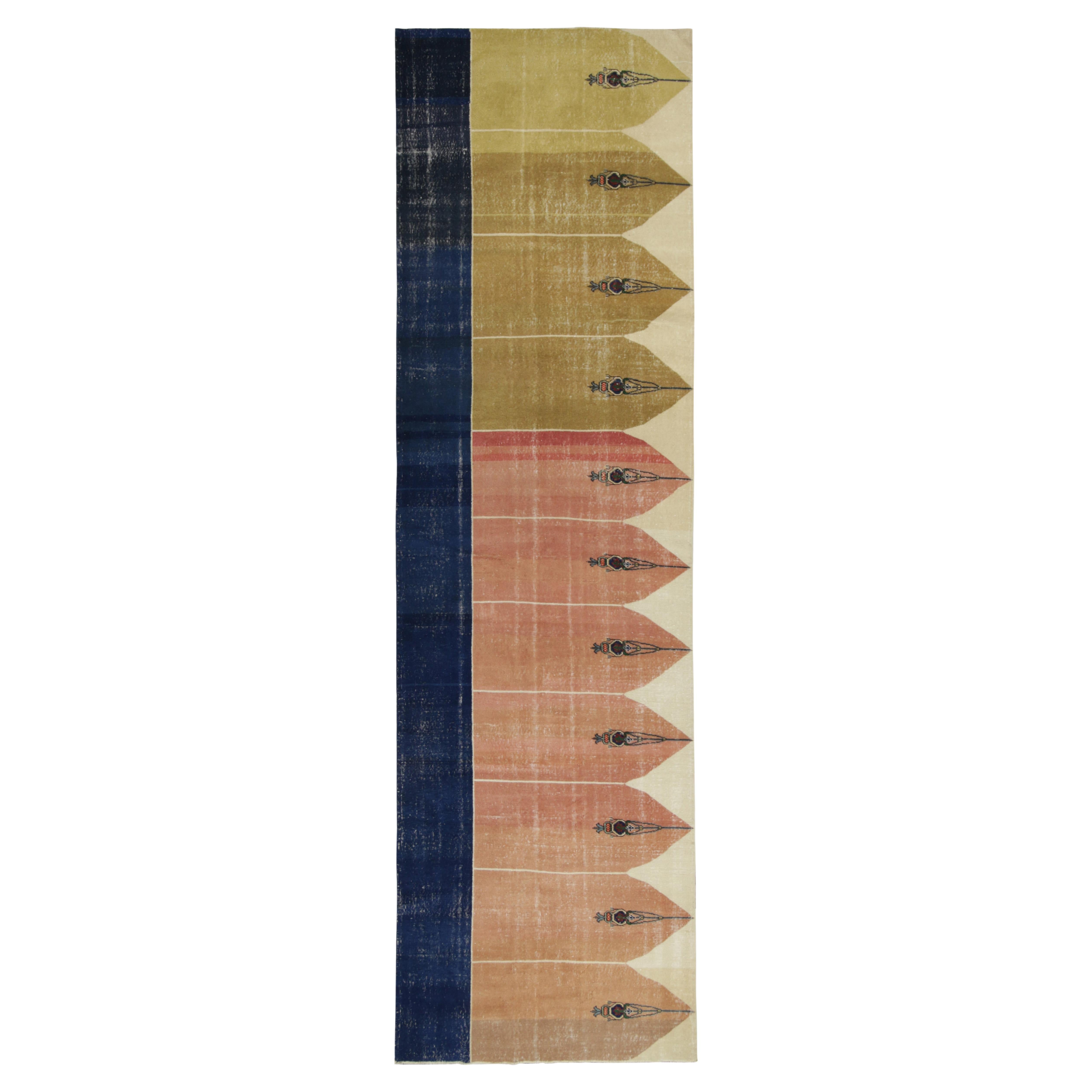 Distressed Vintage Saf Runner Rug in Pink and Gold Patterns, from Rug & Kilim For Sale