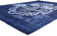 The Indigo Requiem: A Vintage Overdyed Sugar Skull Rug of Iconic Design