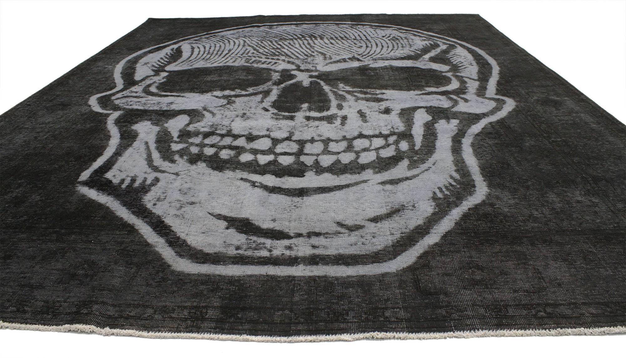 Steampunk Distressed Vintage Overdyed Skull Rug Inspired by Alexander McQueen For Sale