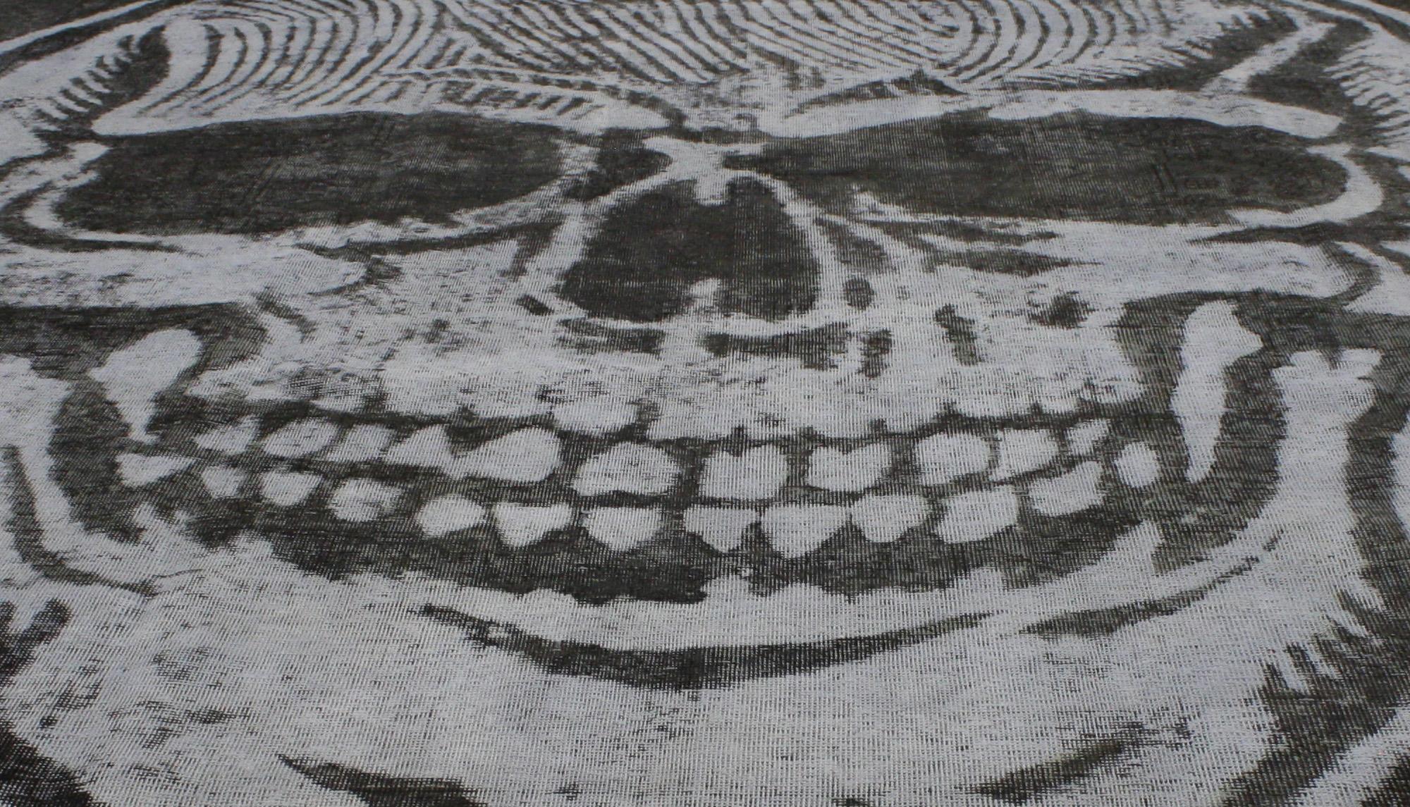 20th Century Distressed Vintage Overdyed Skull Rug Inspired by Alexander McQueen For Sale