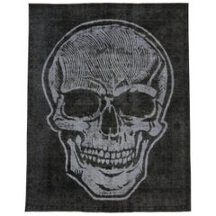 Distressed Vintage Skull Steampunk Style Area Rug Inspired by Alexander McQueen