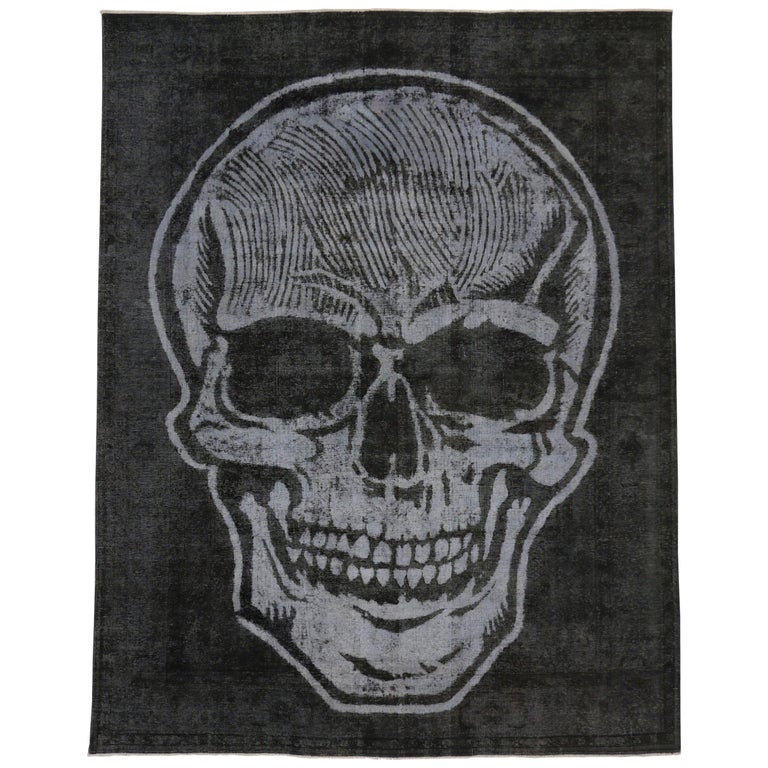 Distressed Vintage Overdyed Skull Rug Inspired by Alexander McQueen For ...