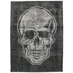 Distressed Retro Overdyed Skull Rug Inspired by Alexander McQueen