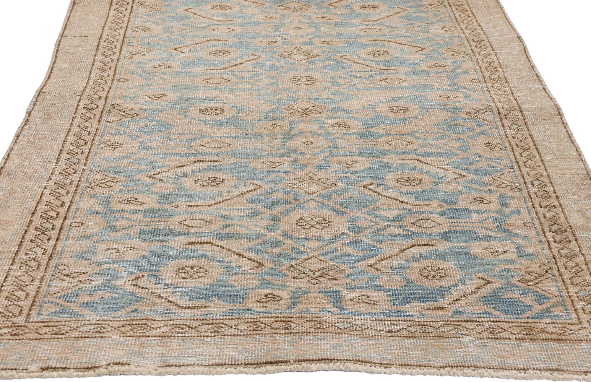 Distressed Vintage Soft Blue Persian Malayer Carpet Runner In Distressed Condition For Sale In Dallas, TX