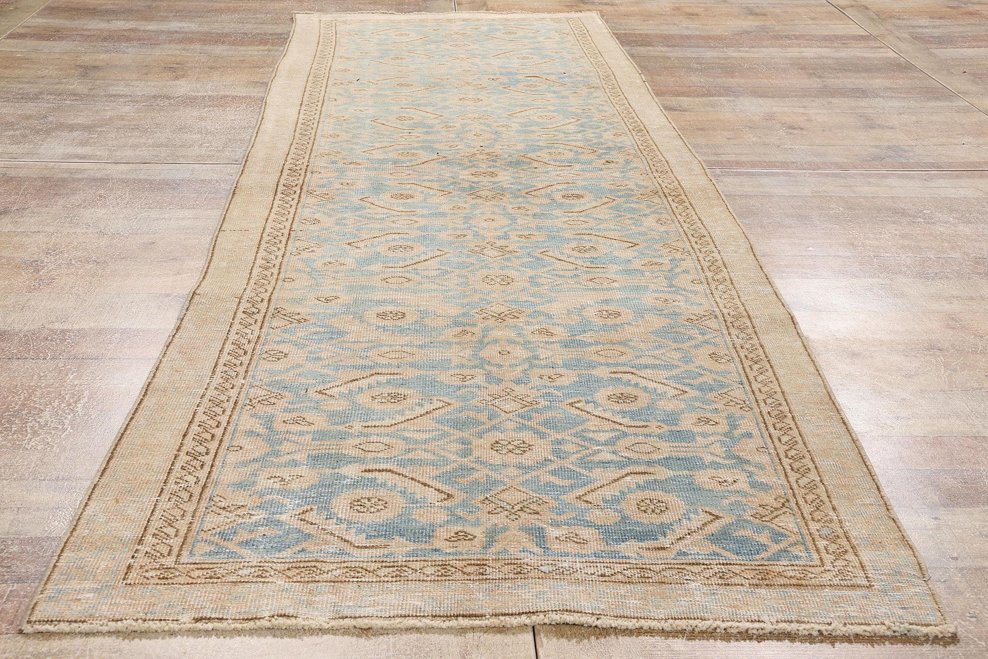 Distressed Vintage Soft Blue Persian Malayer Carpet Runner For Sale 2