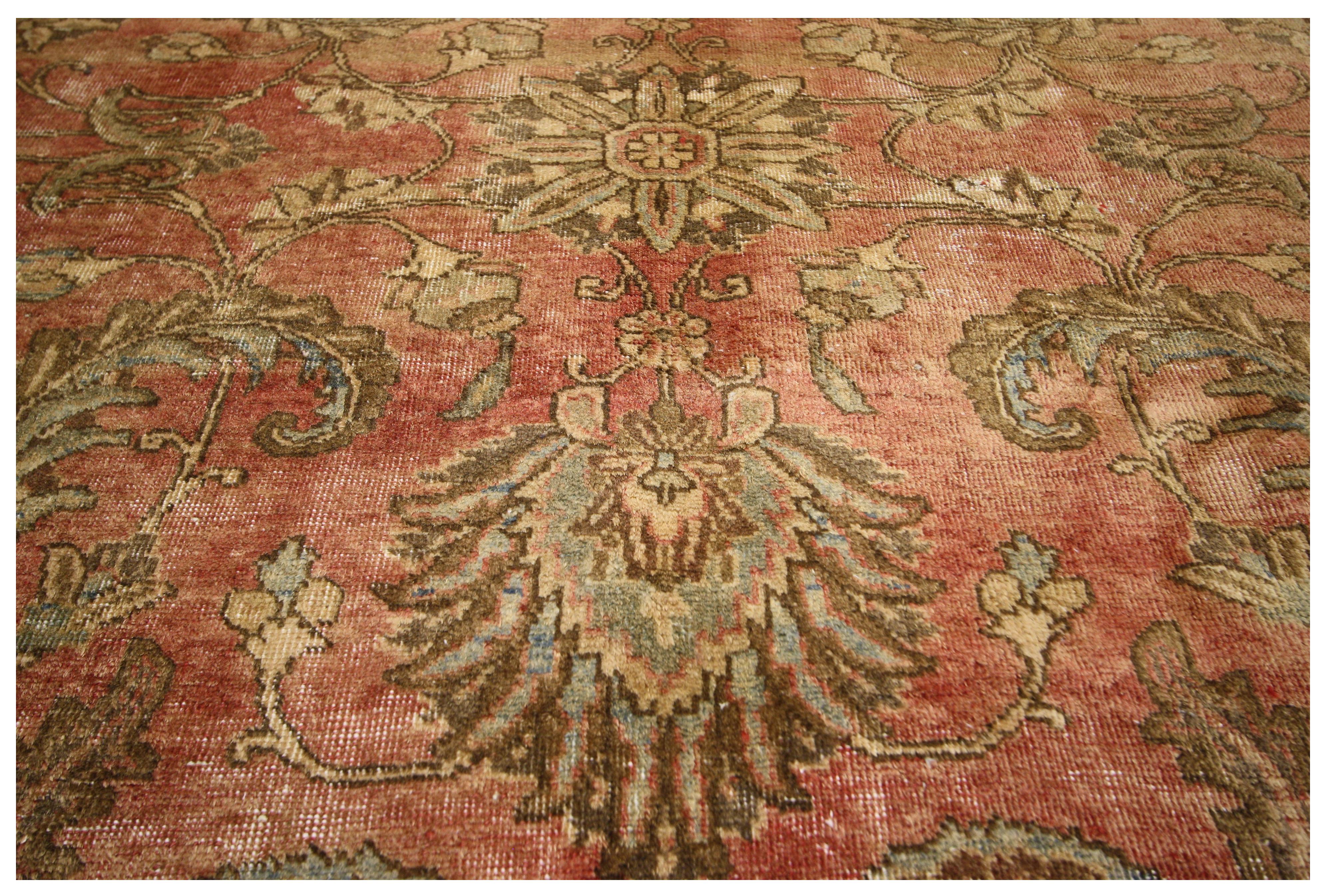 Arts and Crafts Distressed Vintage Tabriz Persian Rug with Rustic Style