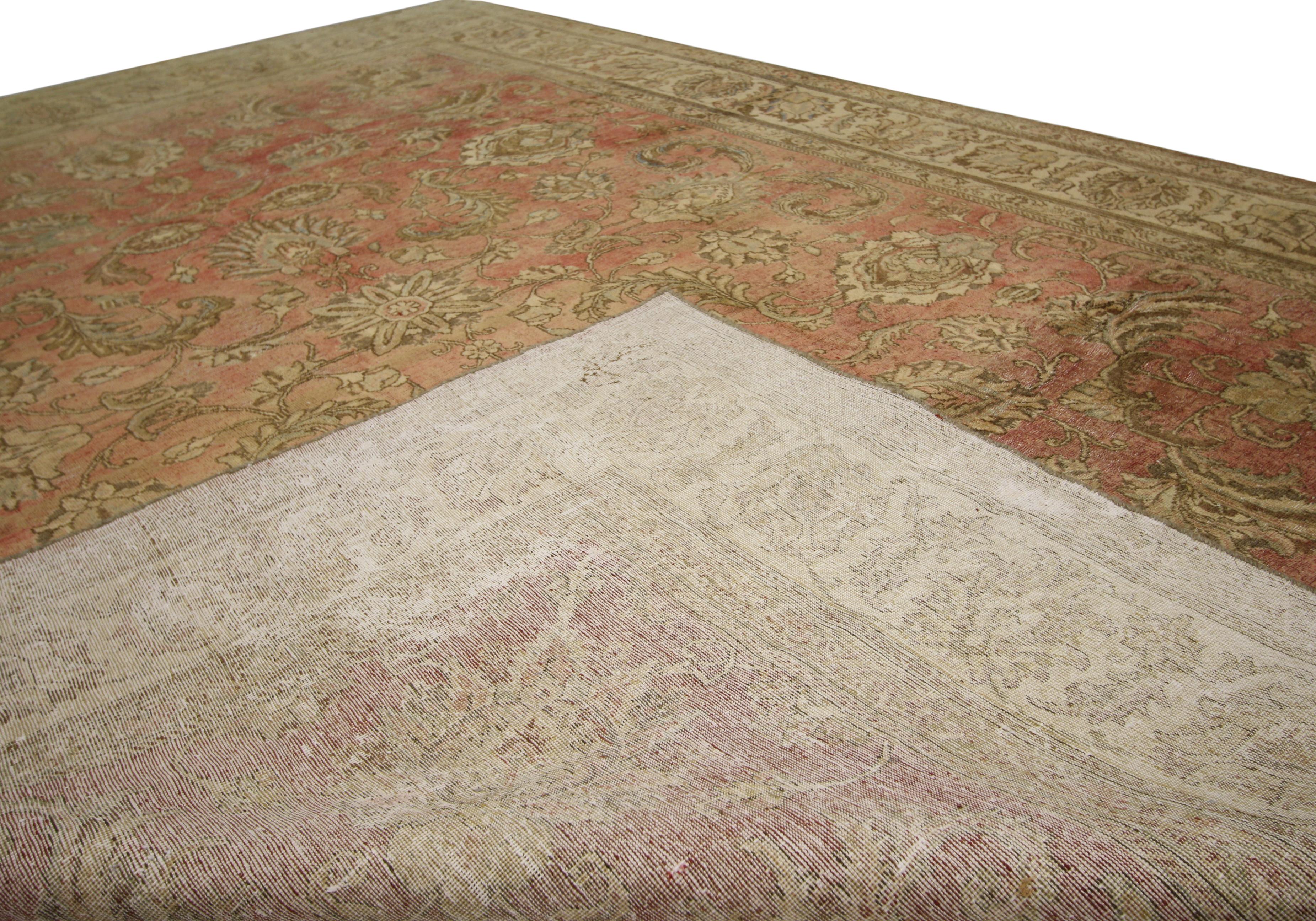 Distressed Vintage Tabriz Persian Rug with Rustic Style In Distressed Condition In Dallas, TX