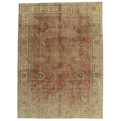 Distressed Vintage Tabriz Persian Rug with Rustic Style