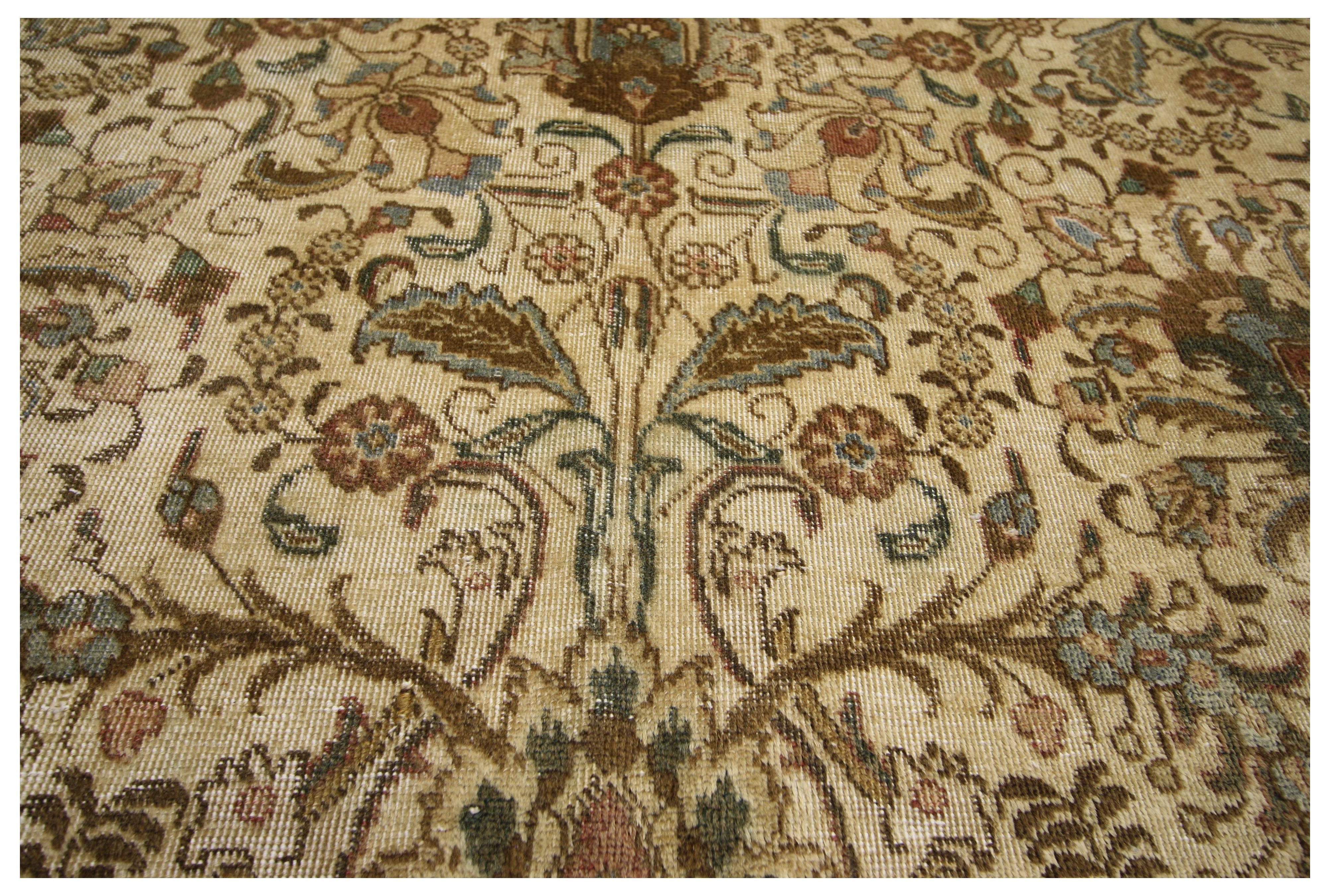 Gustavian Distressed Vintage Tabriz Persian Rug with Warm, Neutral Colors