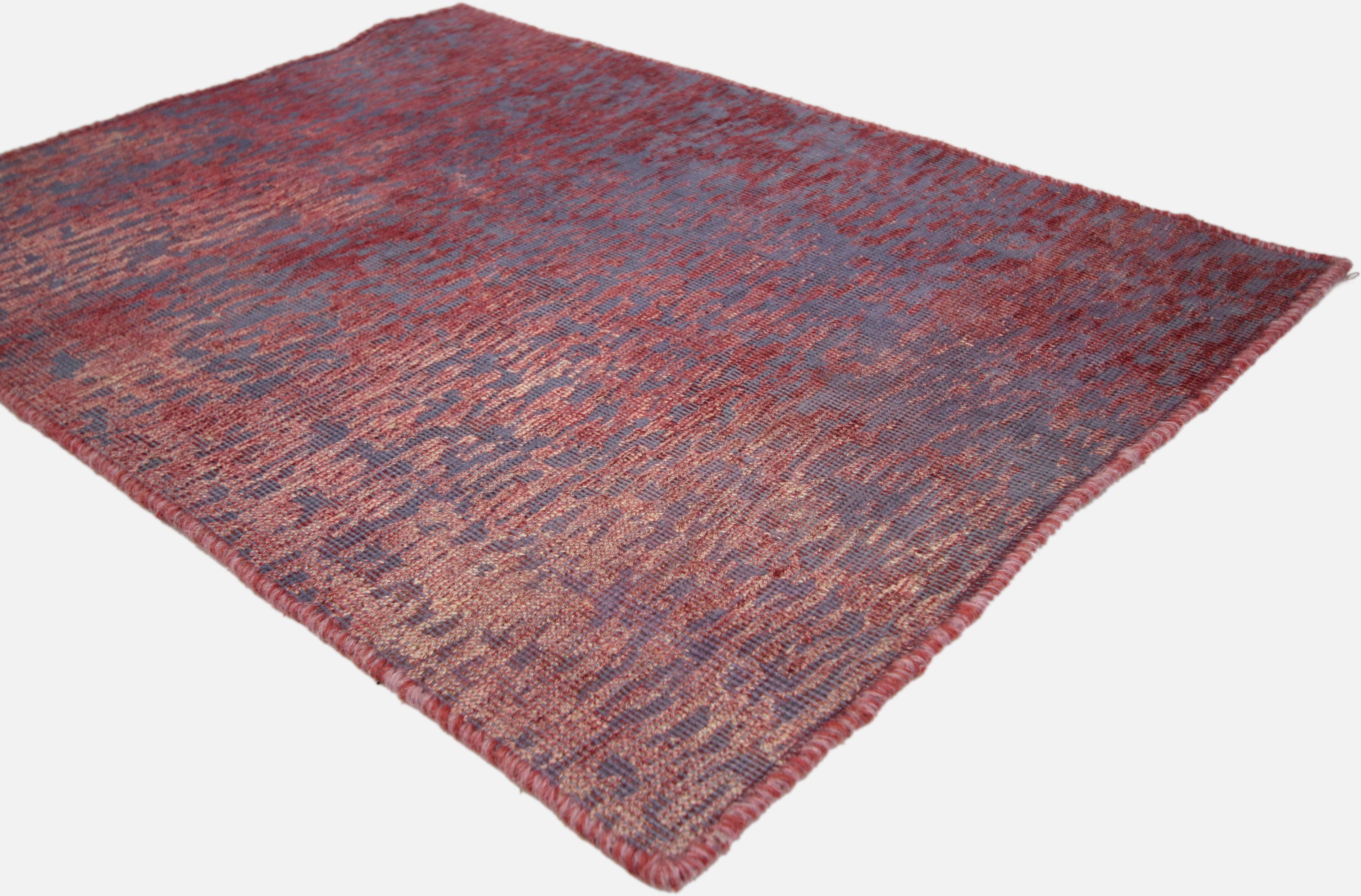 60737 Vintage Turkish Overdyed Rug, 02'02 x 02'11.
​Get ready to spice up your floor game with a dash of style, a pinch of boldness, and a whole lot of wit, courtesy of this distressed overdyed vintage Turkish overdyed rug. It's not just a rug; it's