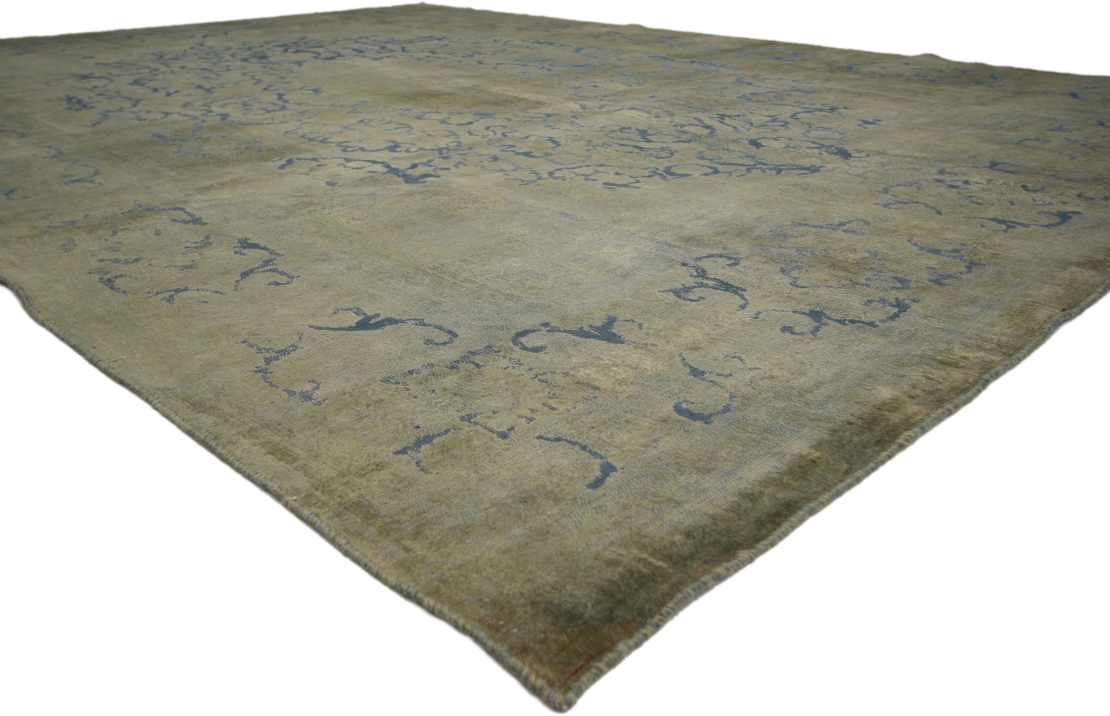 Hand-Knotted Distressed Vintage Turkish Area Rug with Industrial Rustic French Country Style