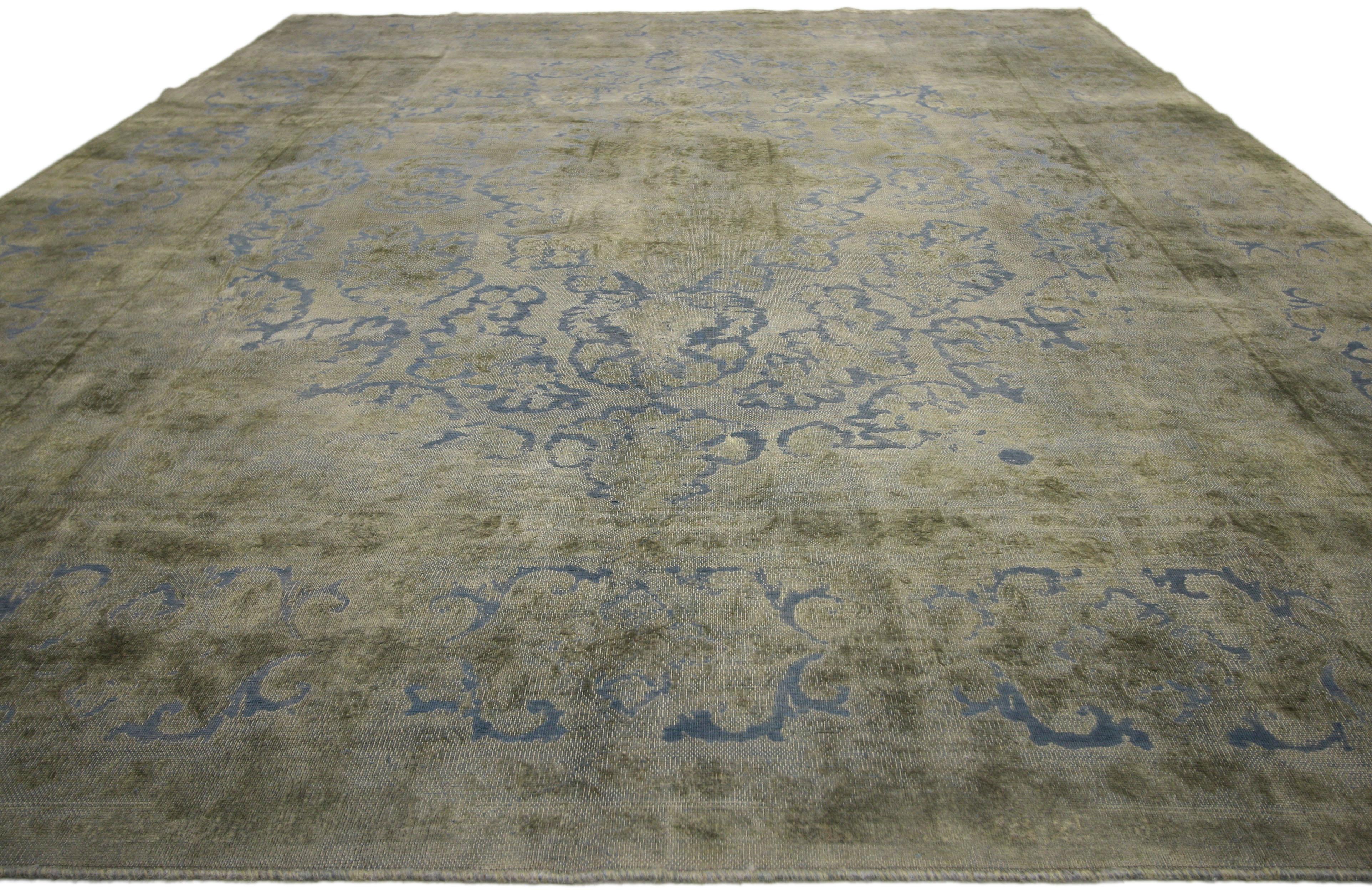 Distressed Vintage Turkish Area Rug with Industrial Rustic French Country Style In Distressed Condition In Dallas, TX