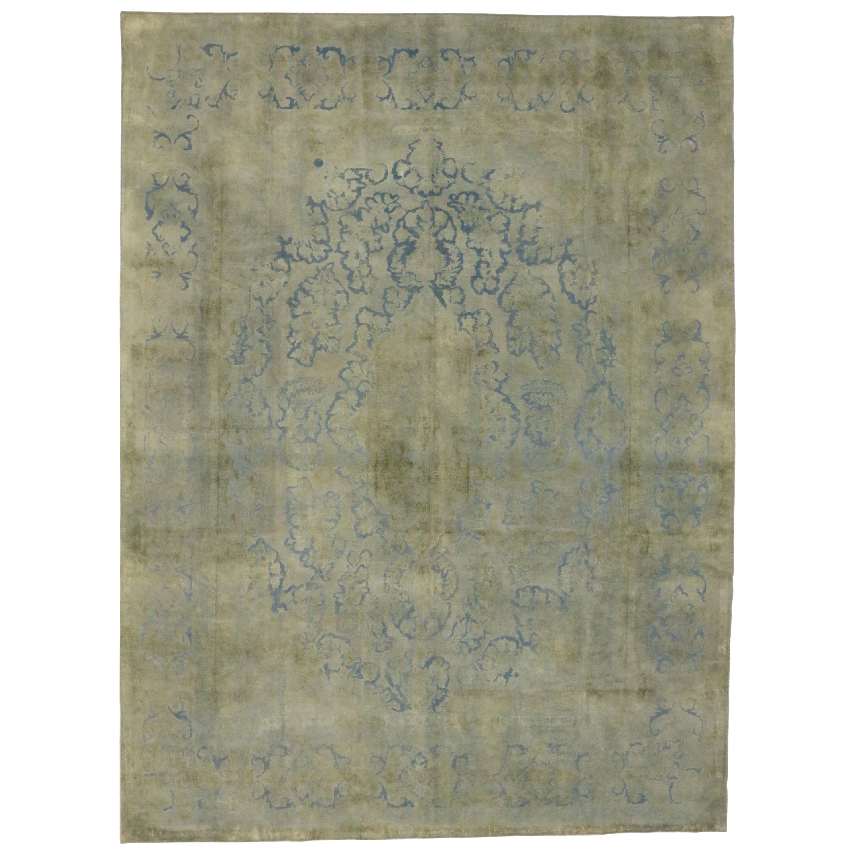 Distressed Vintage Turkish Area Rug with Industrial Rustic French Country Style