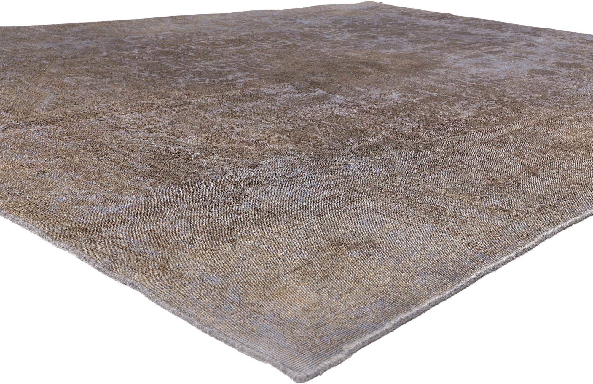60614 Vintage Turkish Overdyed Rug, 07'10 x 10'11. 
Industrial chic meets modern elegance in this vintage Turkish overdyed rug. The erased botanical design and analogous color scheme in this piece strike the right balance of edgy and luxe