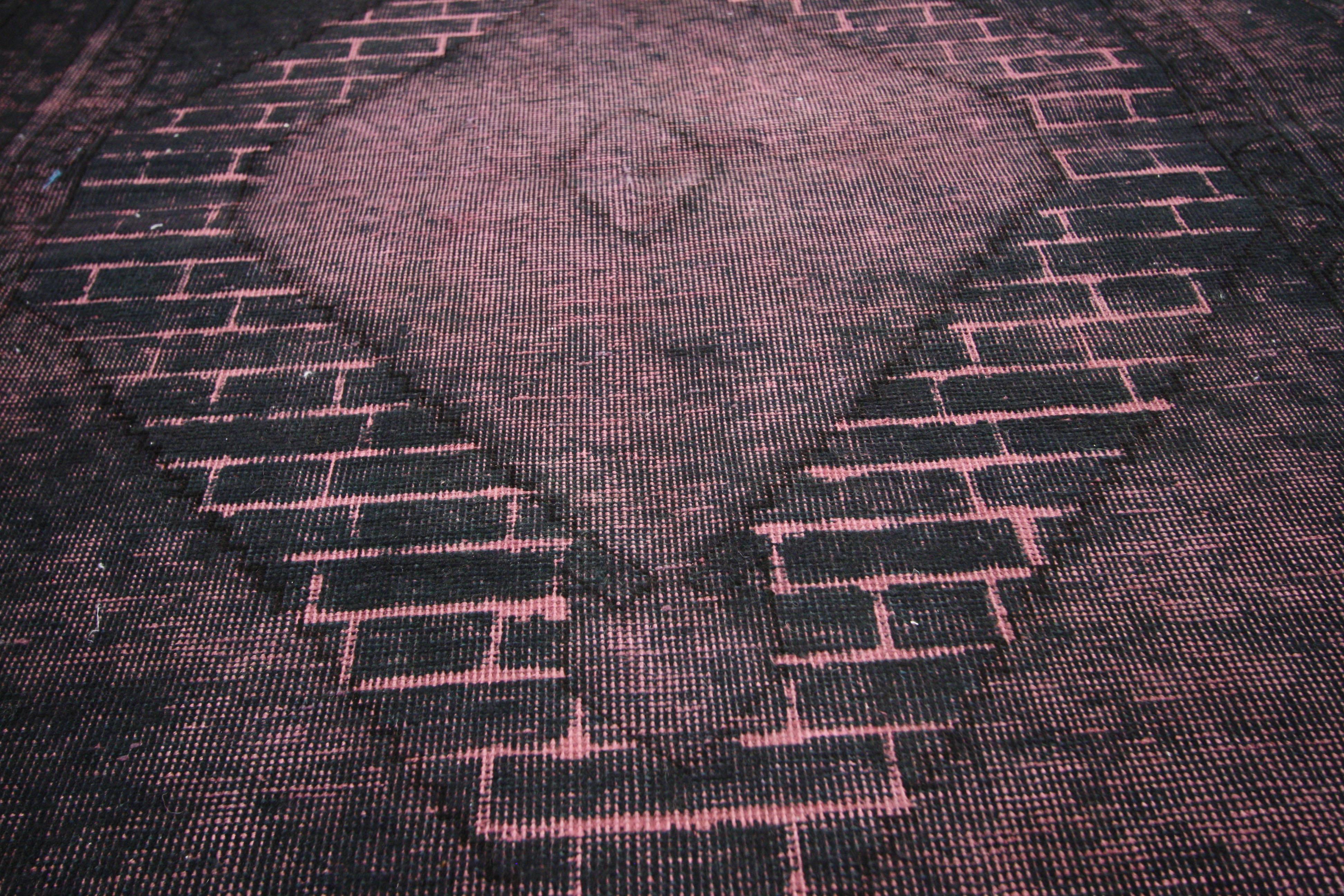 Hand-Knotted Vintage Turkish Overdyed Rug, Modern Industrial Luxe Meets Dark & Moody For Sale