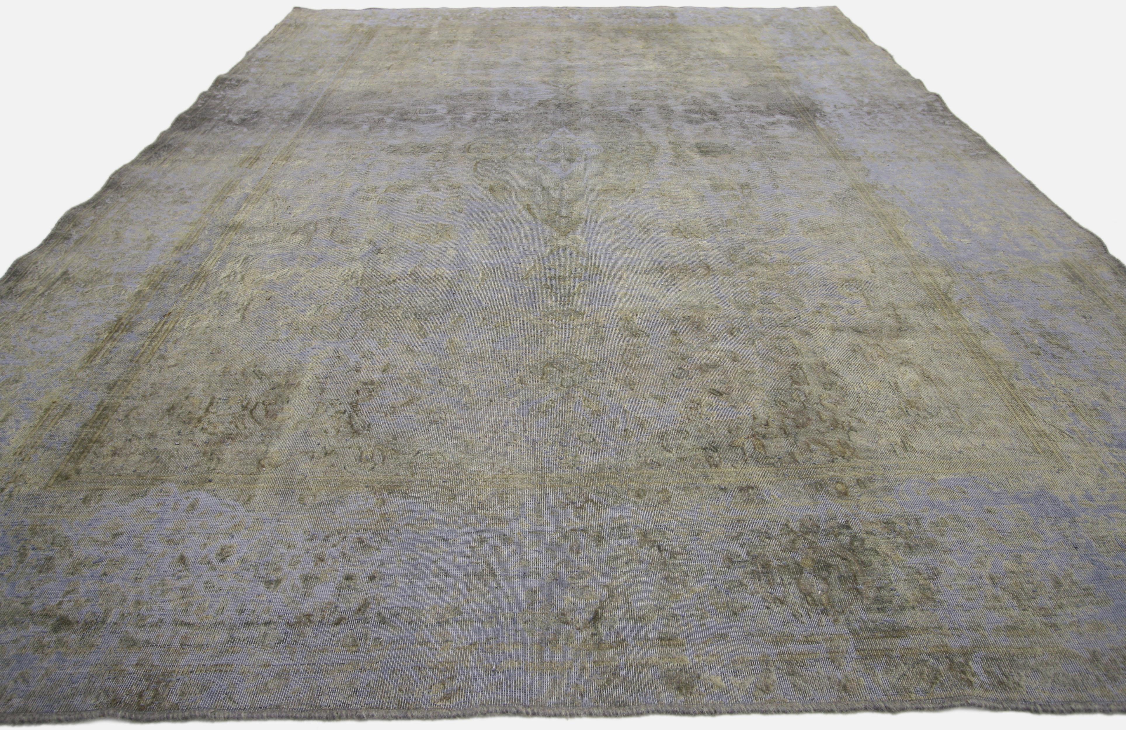 Hand-Knotted Distressed Vintage Turkish Area Rug with Modern Industrial Luxe Style For Sale