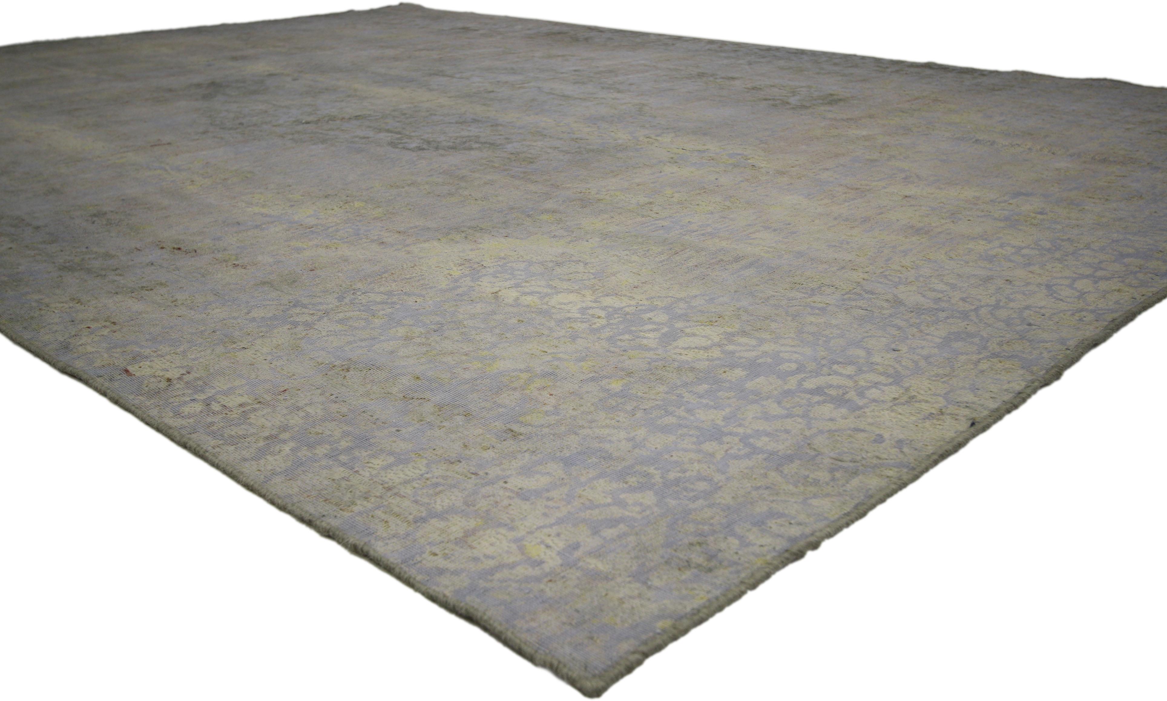 Distressed Vintage Turkish Area Rug with Modern Industrial Luxe Style In Distressed Condition For Sale In Dallas, TX