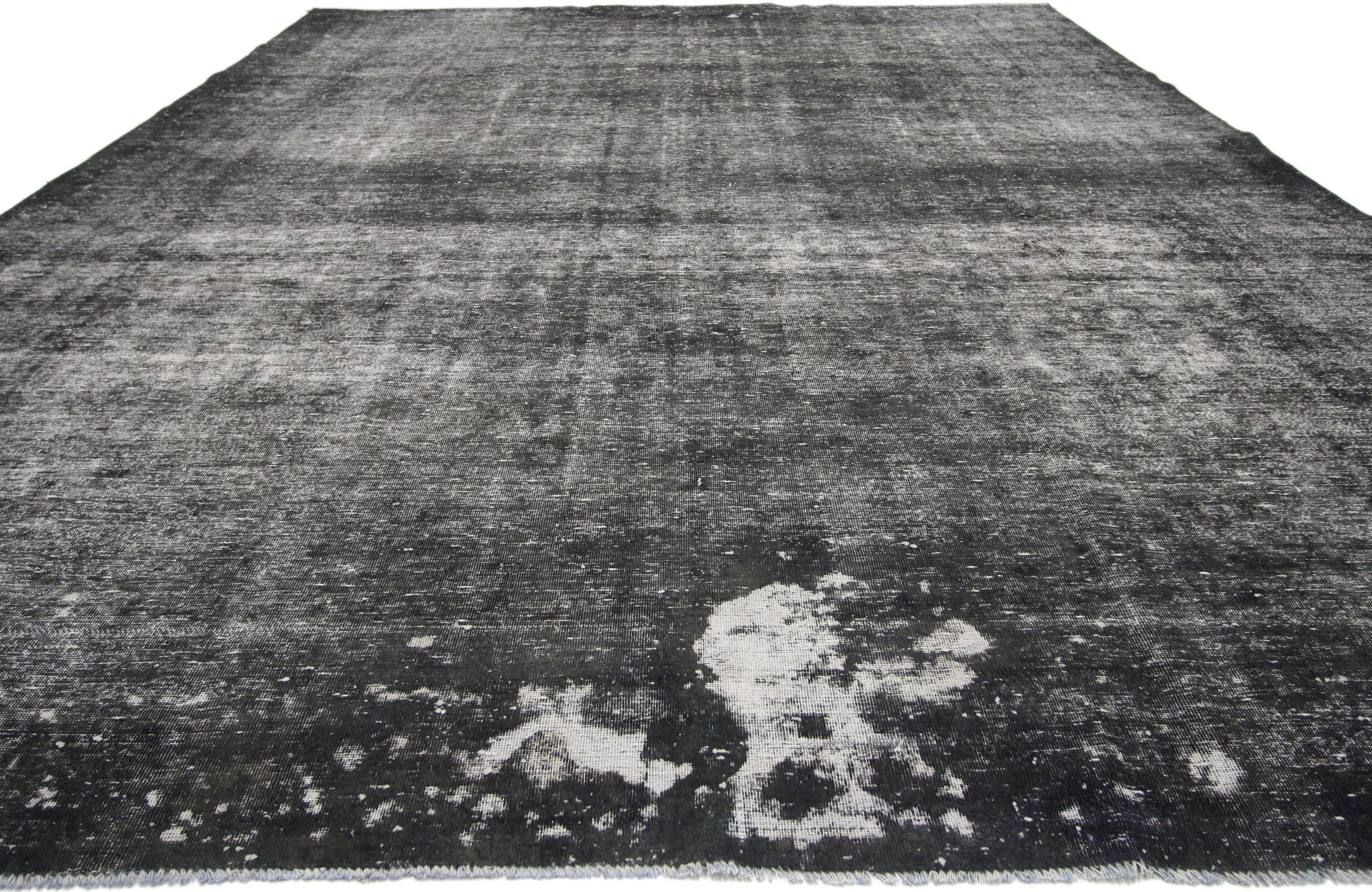 Hand-Knotted Distressed Vintage Turkish Overdyed Rug with Modern Industrial Urban Luxe Style 