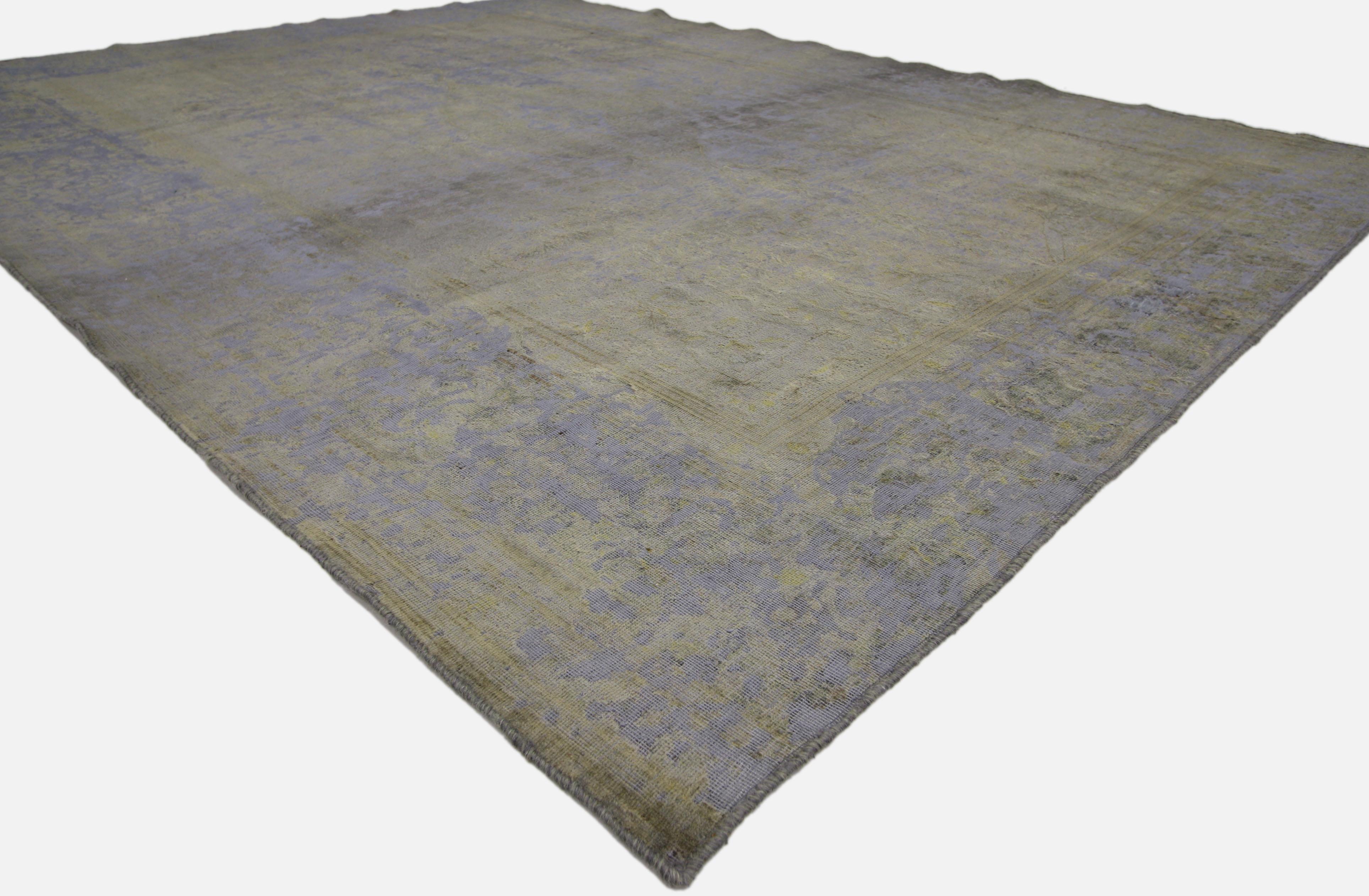 Distressed Vintage Turkish Area Rug with Modern Industrial Luxe Style In Distressed Condition For Sale In Dallas, TX