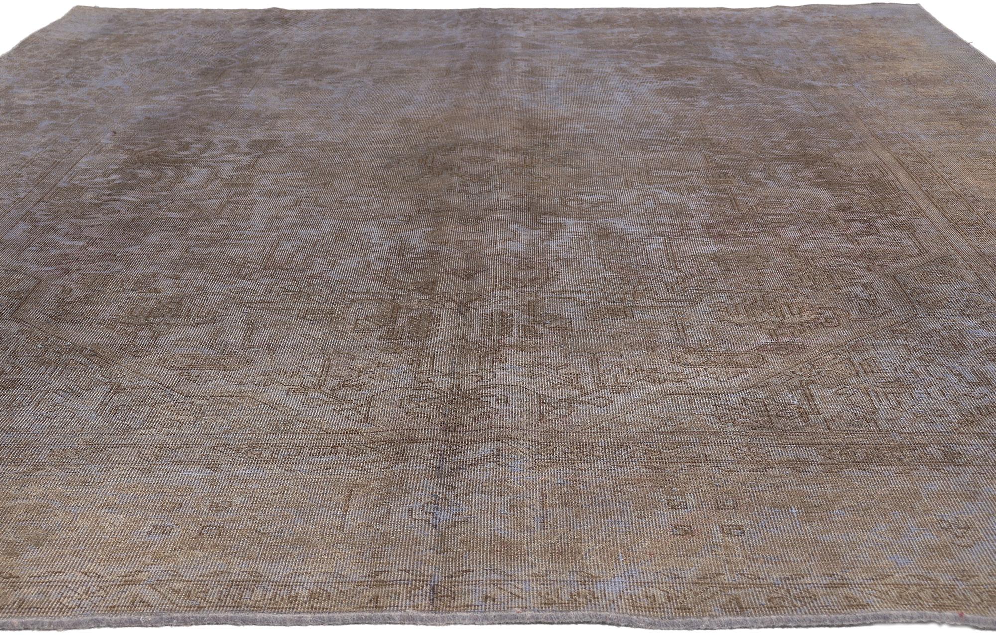 Hand-Knotted Vintage Turkish Overdyed Rug, Industrial Chic Meets Modern Elegance For Sale