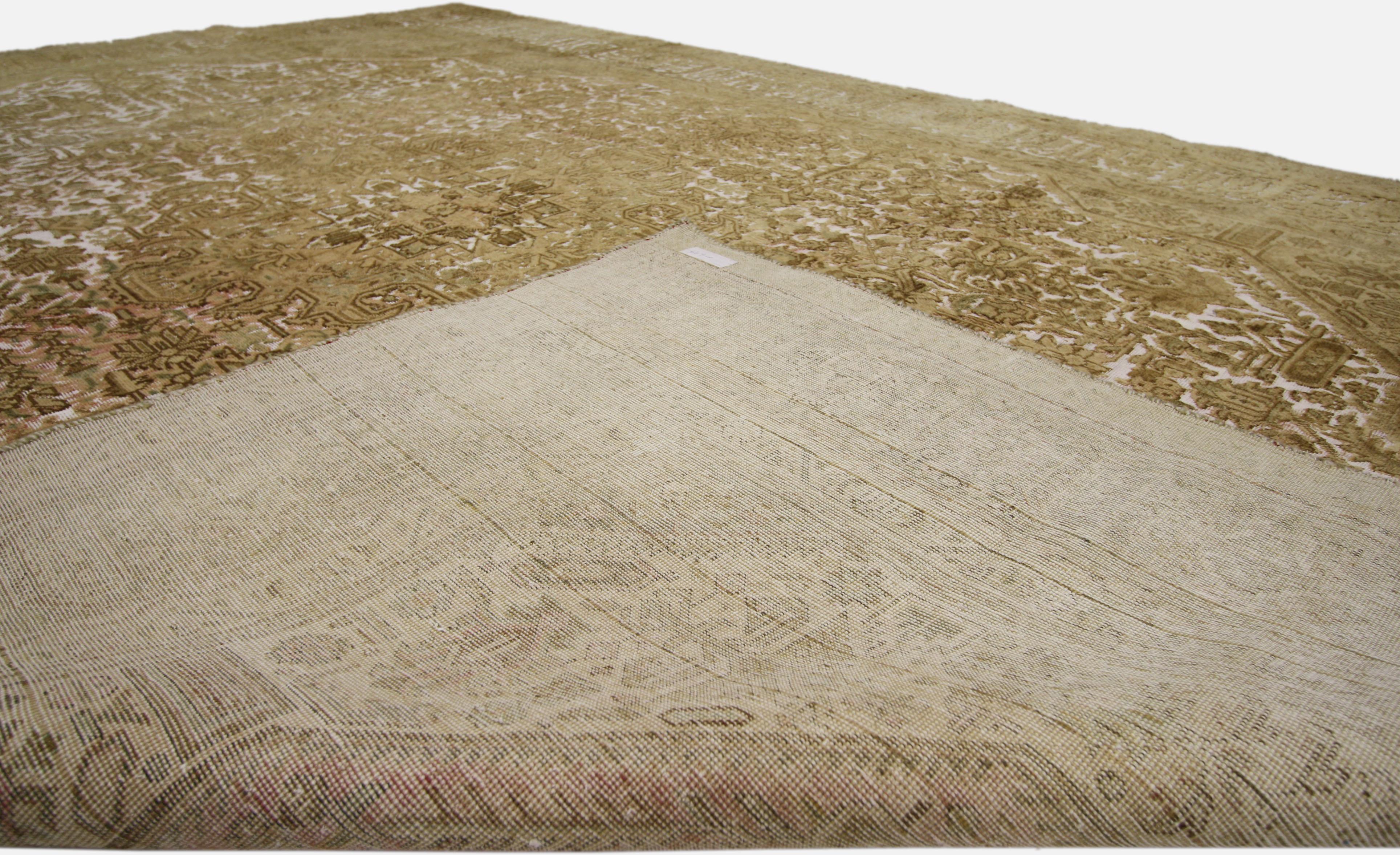 20th Century Distressed Vintage Turkish Rug with Earth-Tone Colors and Chippendale Style  For Sale