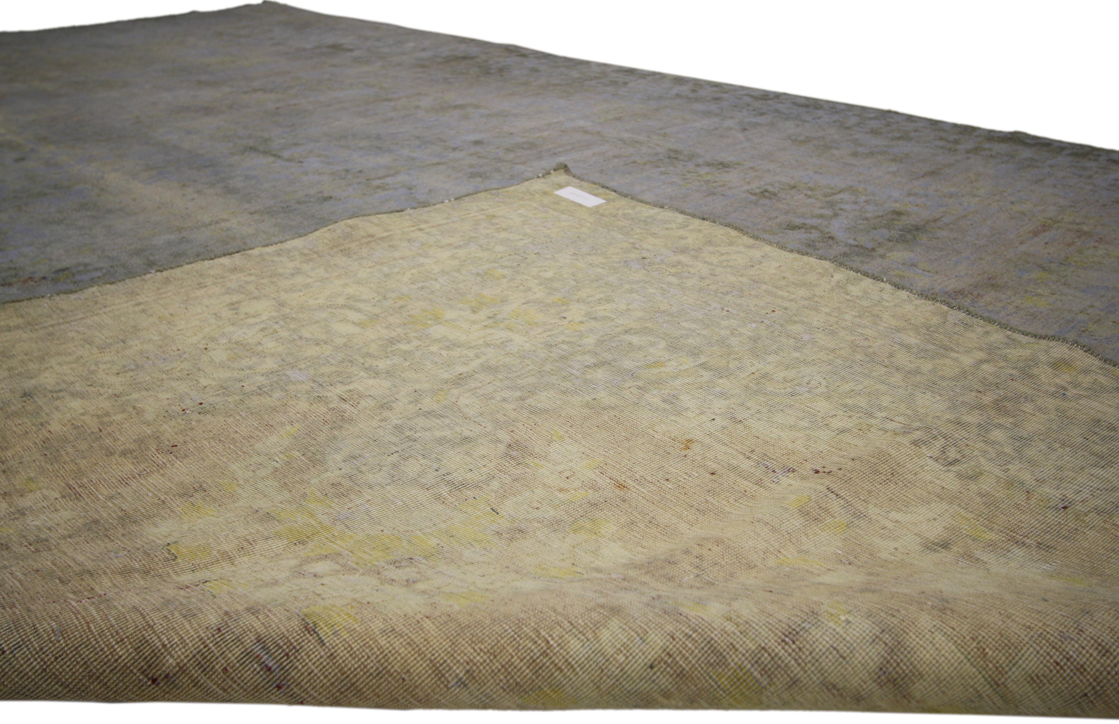 Wool Distressed Vintage Turkish Area Rug with Modern Industrial Luxe Style For Sale