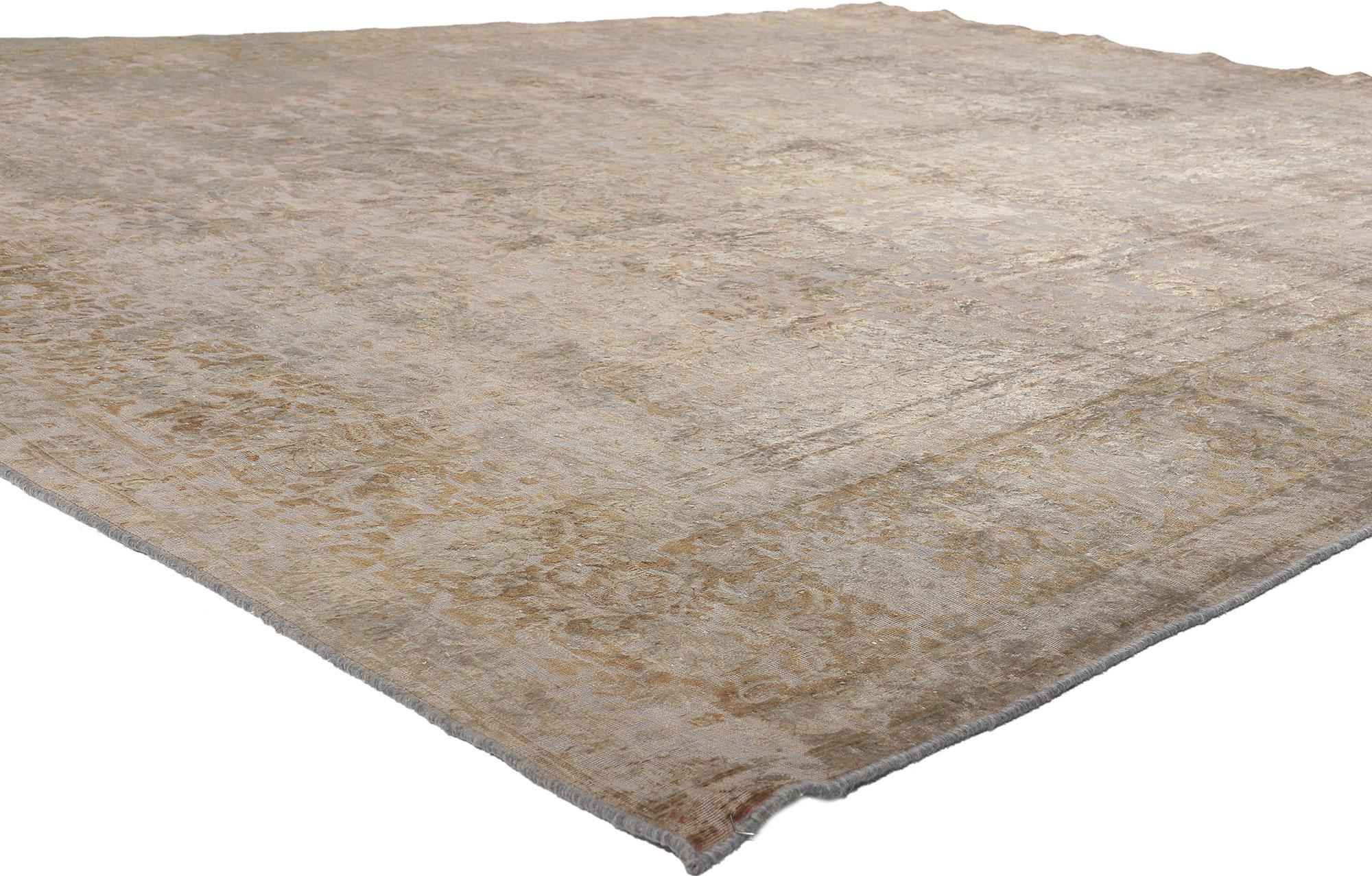 60609 Vintage Turkish Overdyed Rug, 09'06 x 12'09.
French Industrial meets quiet sophistication in this hand knotted wool vintage Turkish overdyed rug. The inconspicuous botanical design and mellow colorway in this piece work together resulting in a