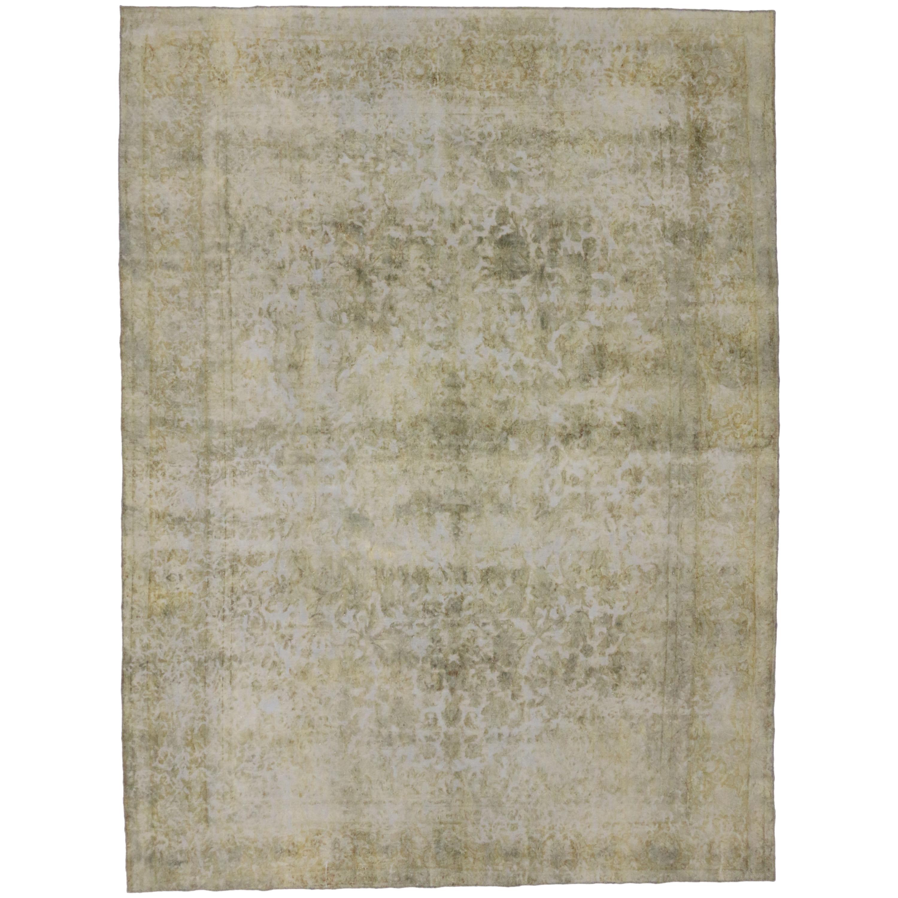 Distressed Vintage Turkish Rug with Modern Luxe Style and Bone Inlay ...