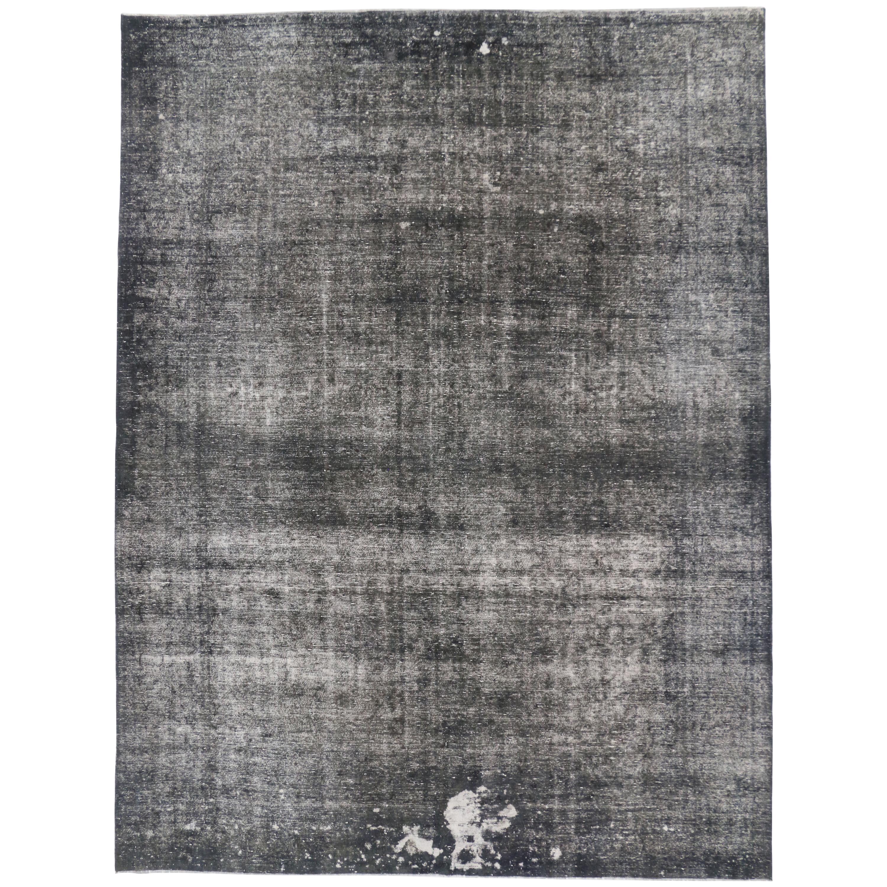 Distressed Vintage Turkish Overdyed Rug with Modern Industrial Urban Luxe Style 