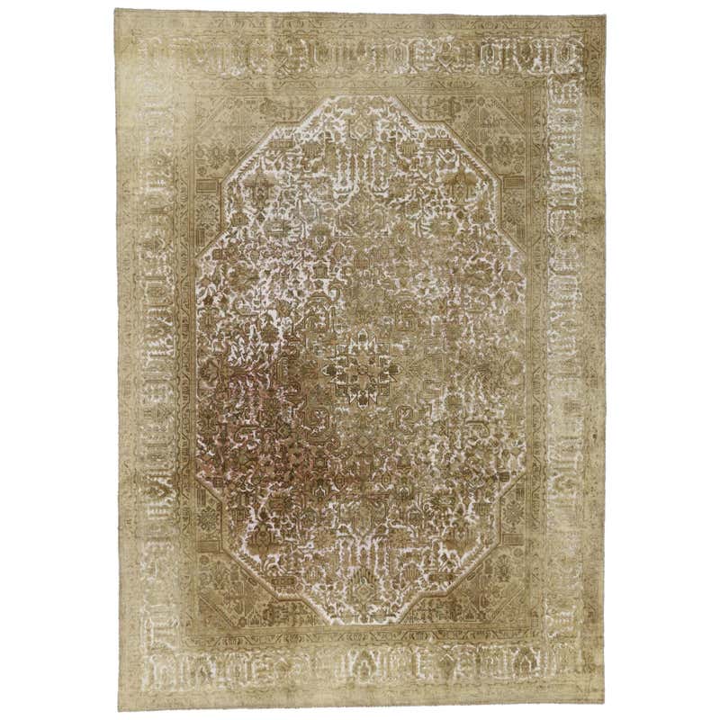 Distressed Vintage Turkish Rug with Earth-Tone Colors and Chippendale ...