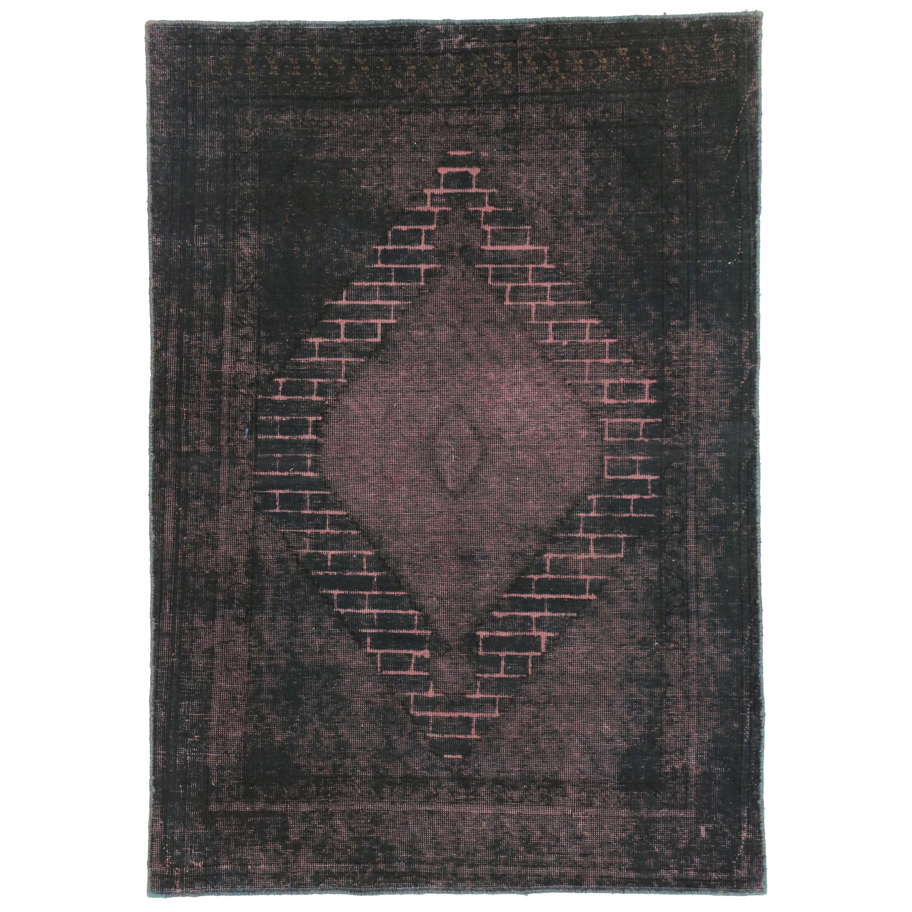 Vintage Turkish Overdyed Rug, Modern Industrial Luxe Meets Dark & Moody For Sale