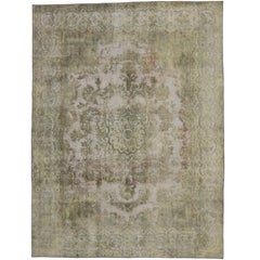 Distressed Vintage Turkish Area Rug with Shabby Chic Farmhouse Style