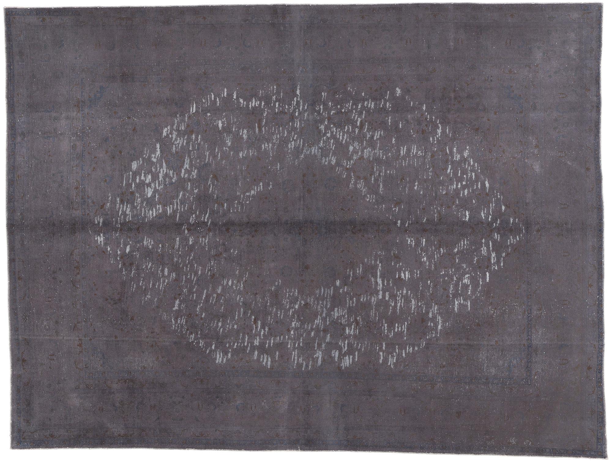 Wool Vintage Turkish Overdyed Rug, Luxe Utilitarian Appeal Meets Defined and Raw For Sale